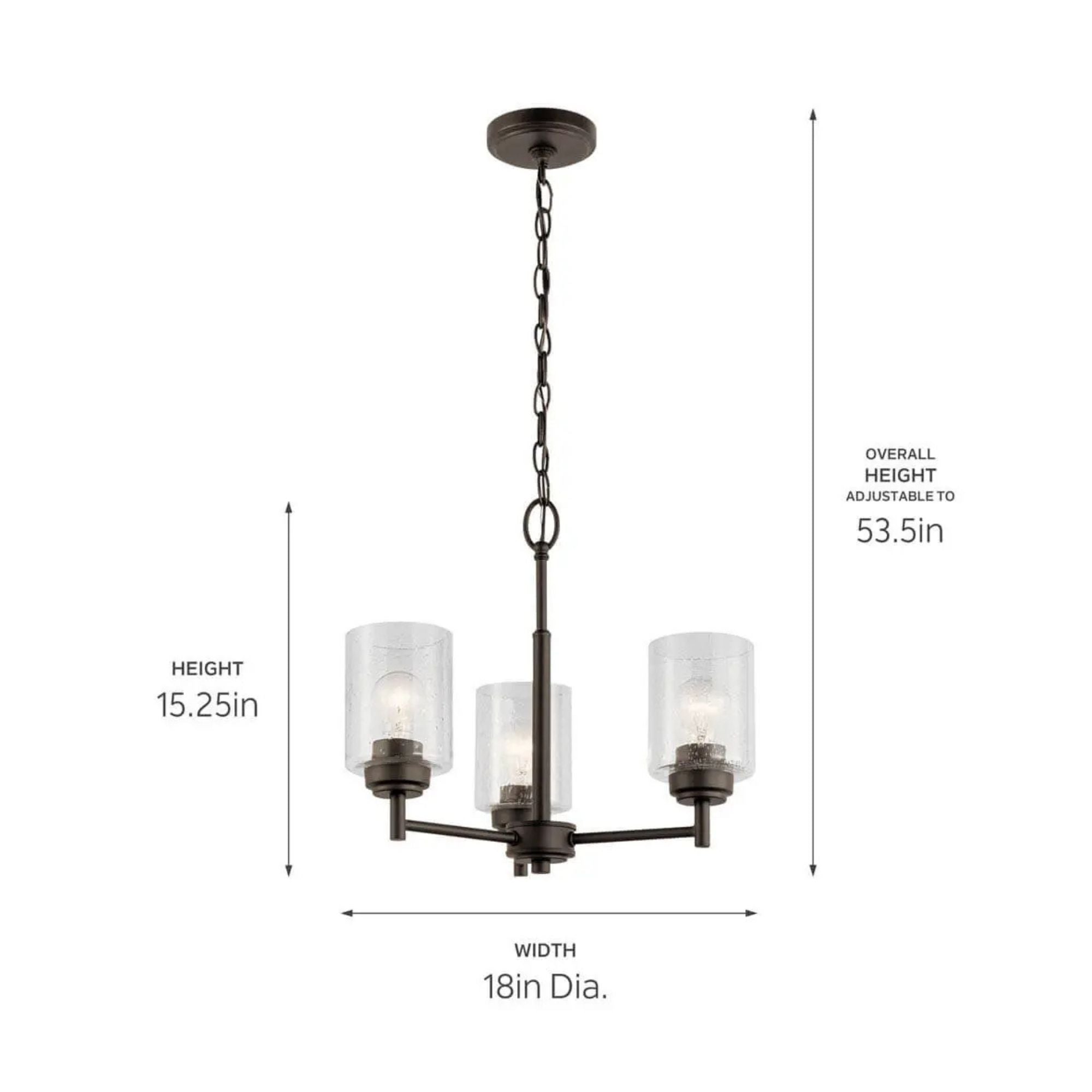 Kichler Winslow 18 in. 3-Light Chandelier, Olde Bronze with Glass Shade
