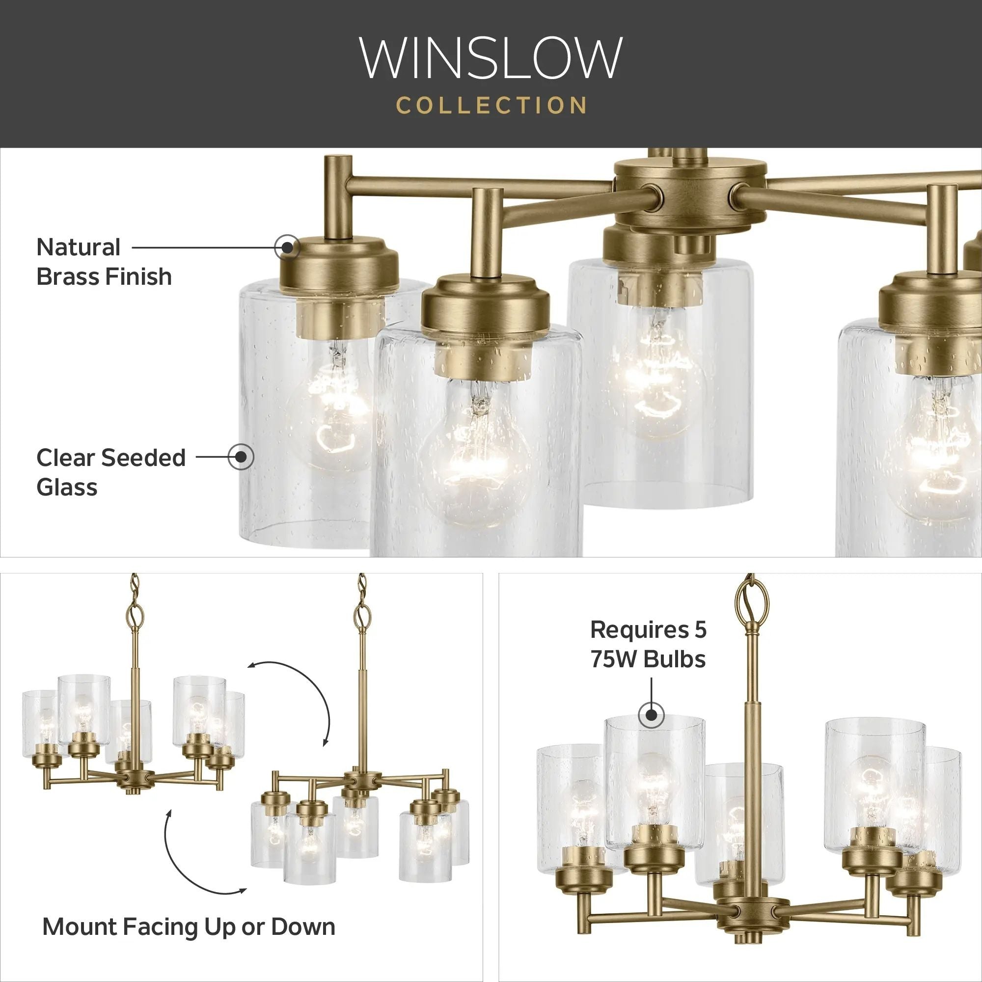 Kichler Winslow 19.75 in. 5-Light Chandelier, Natural Brass