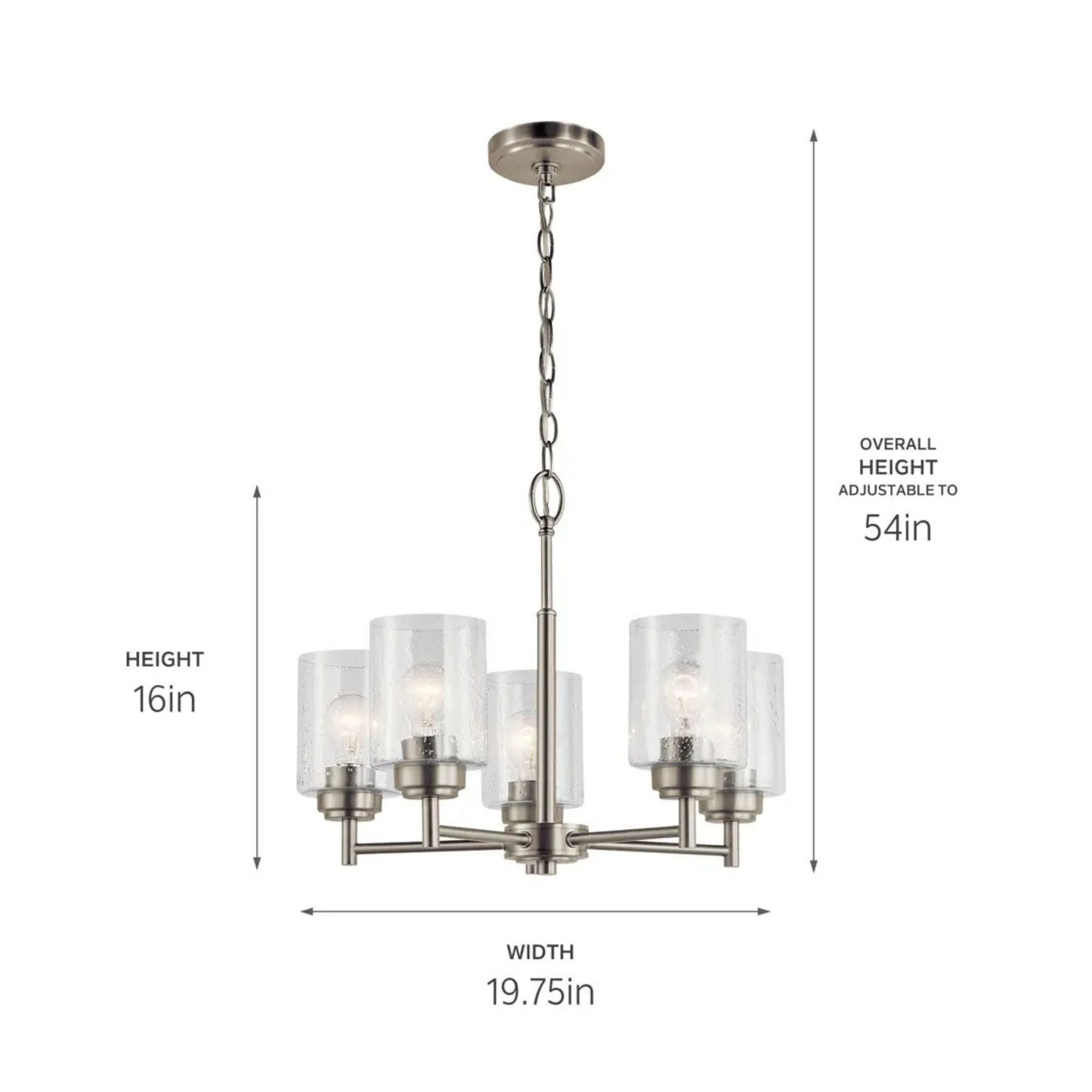Kichler Winslow 19.75 in. 5-Light Chandelier, Brushed Nickel with Clear Glass