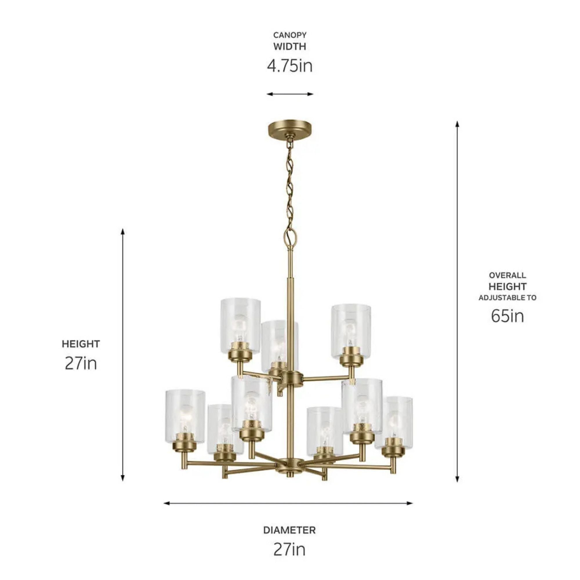 Kichler Winslow 27 in. 9-Light Chandelier, Natural Brass