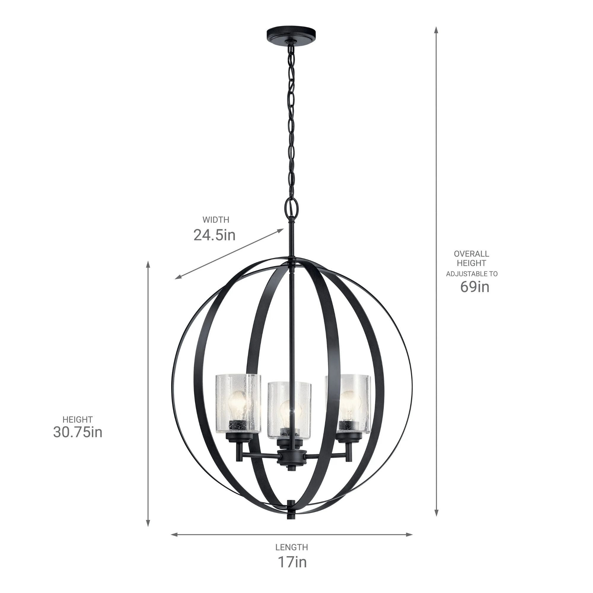 Winslow 31 in. 3-Light Chandelier, Black