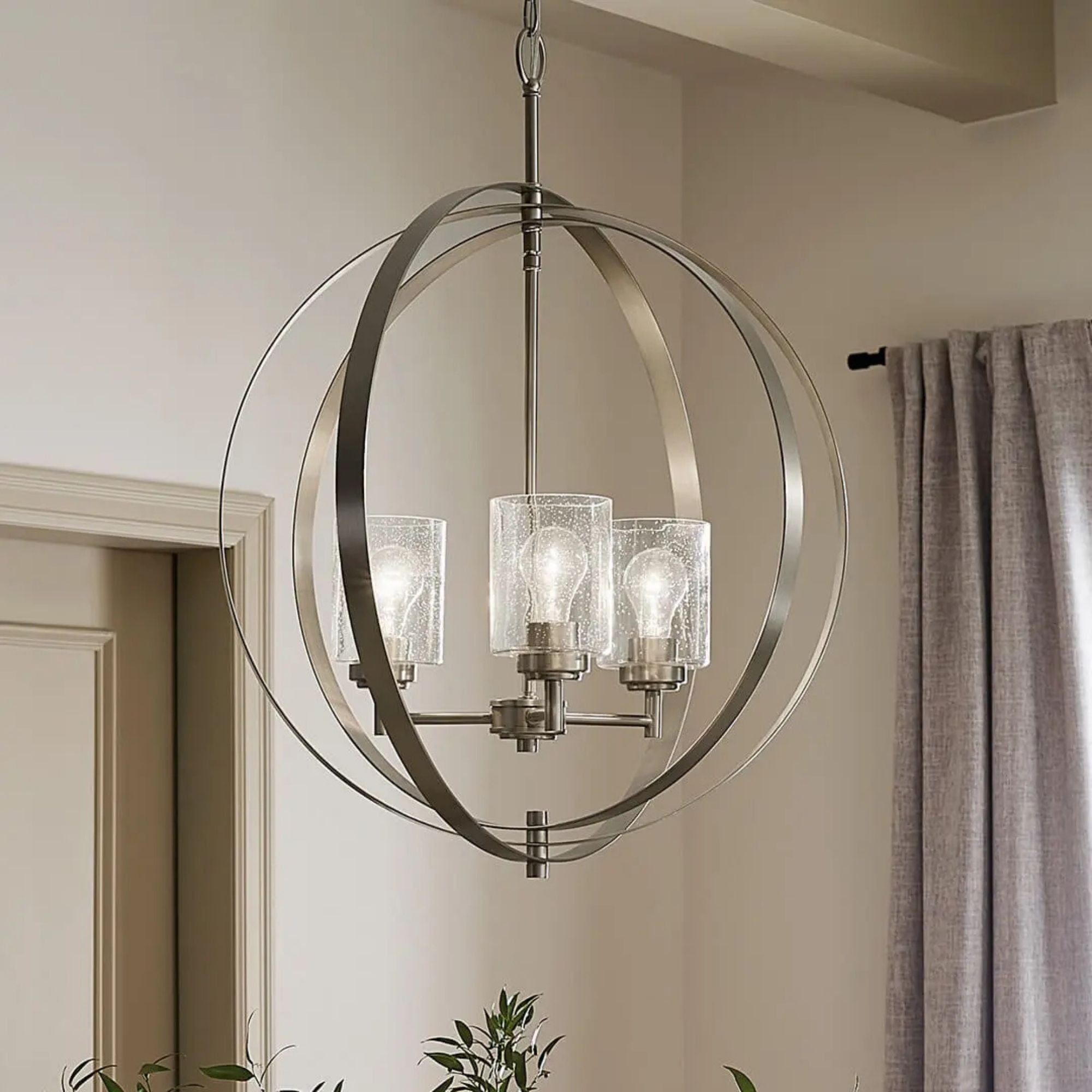 Kichler Winslow 31 in. 3-Light Chandelier, Brushed Nickel with Clear Glass