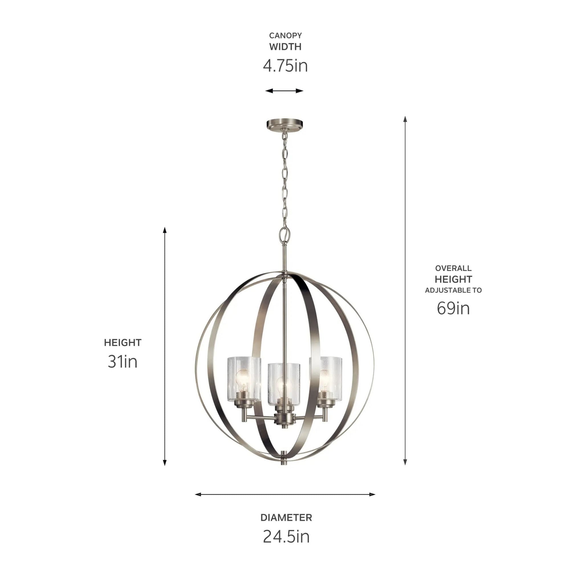Kichler Winslow 31 in. 3-Light Chandelier, Brushed Nickel with Clear Glass