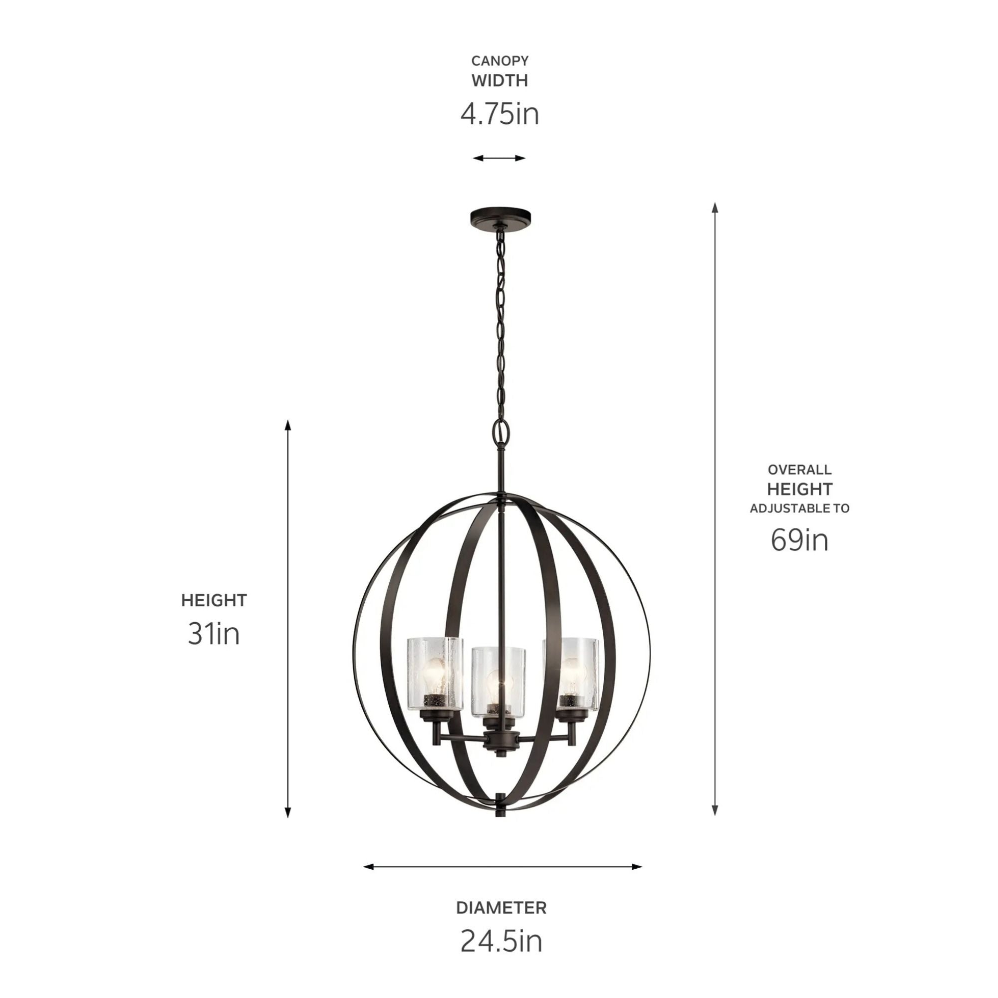 Kichler Winslow 31 in. 3-Light Chandelier, Olde Bronze with Clear Glass
