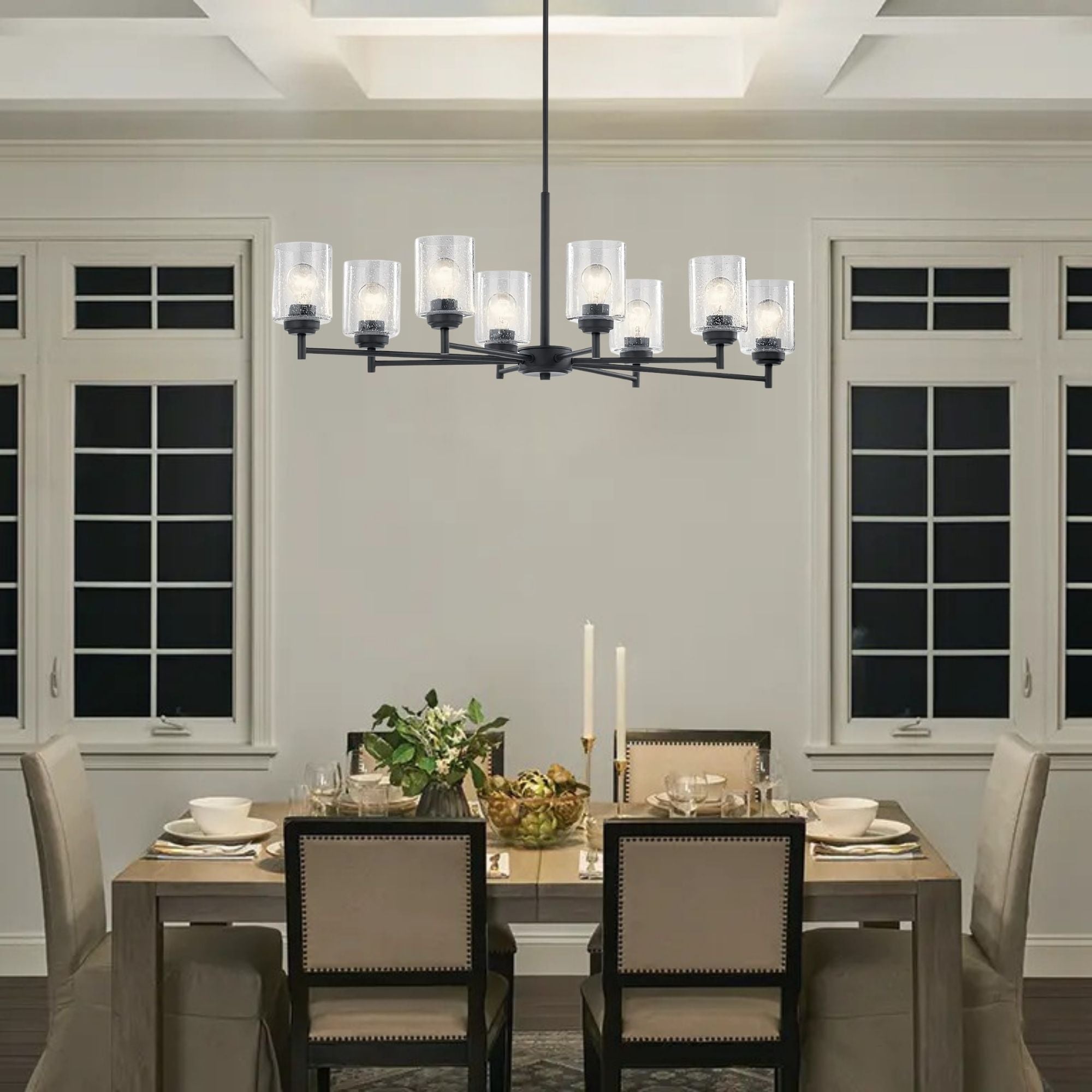 Kichler Winslow 19.9 in. 8-Light Chandelier, Black with Glass Shade
