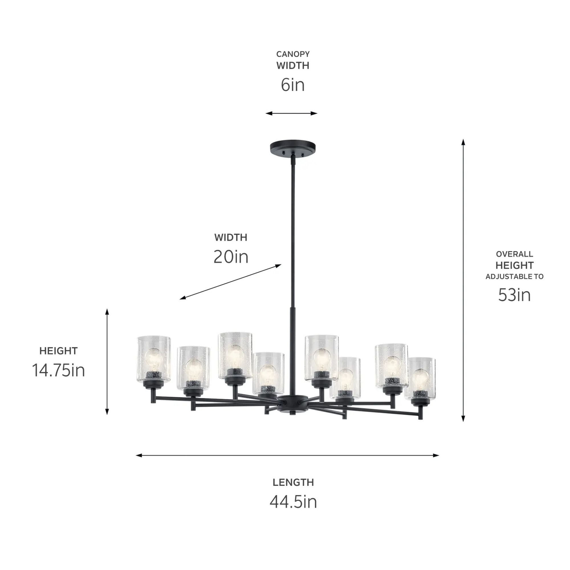 Kichler Winslow 19.9 in. 8-Light Chandelier, Black with Glass Shade