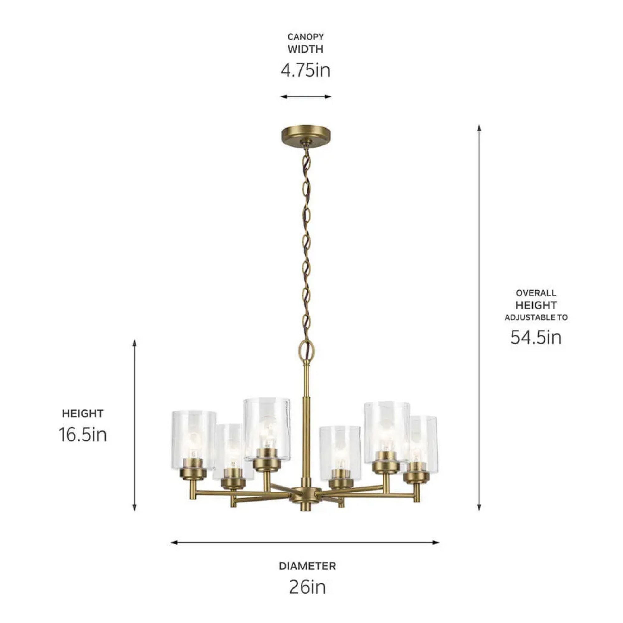 Winslow 26 in. 6-Light Chandelier, Natural Brass