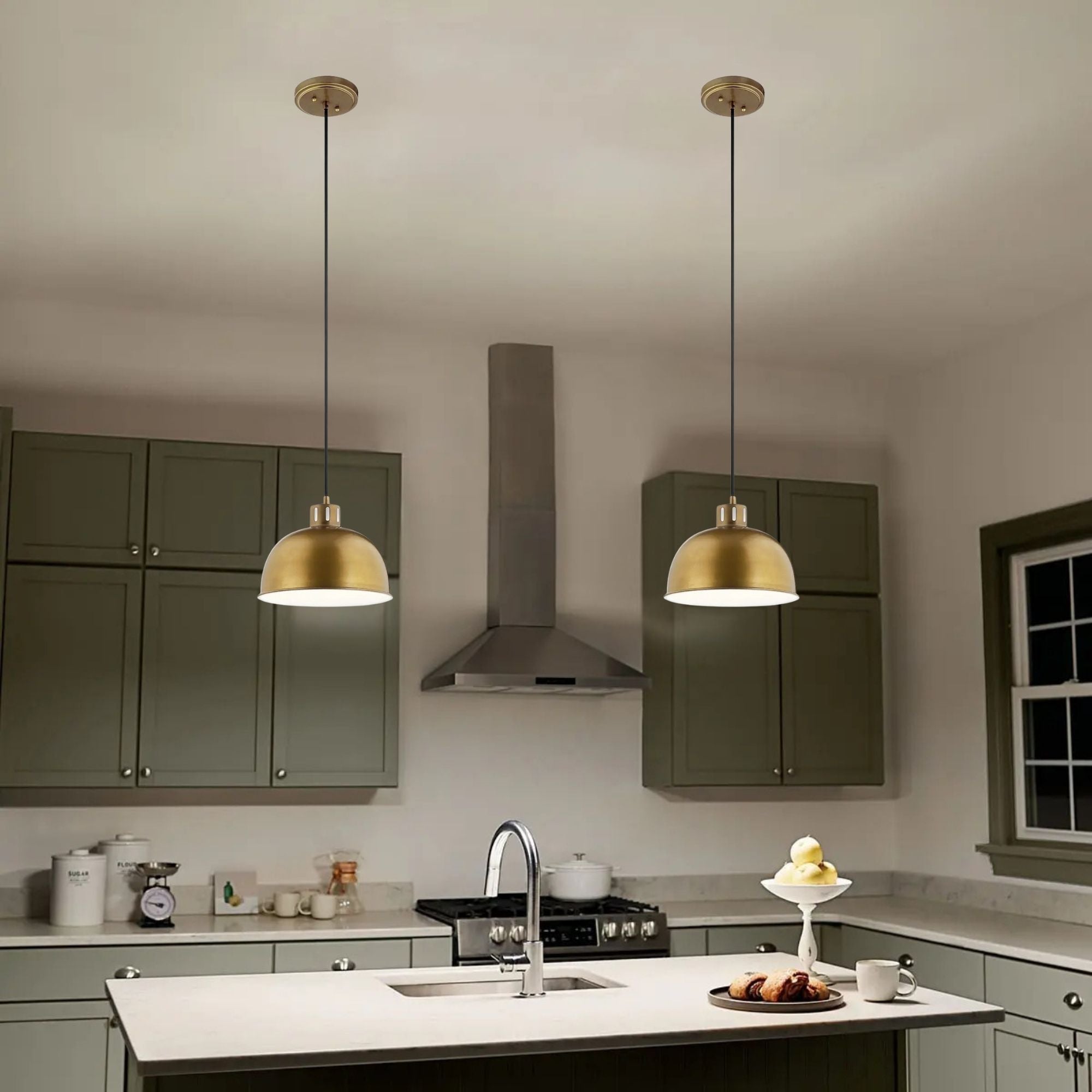 Zailey 12" Dome Pendant, Natural Brass Finish