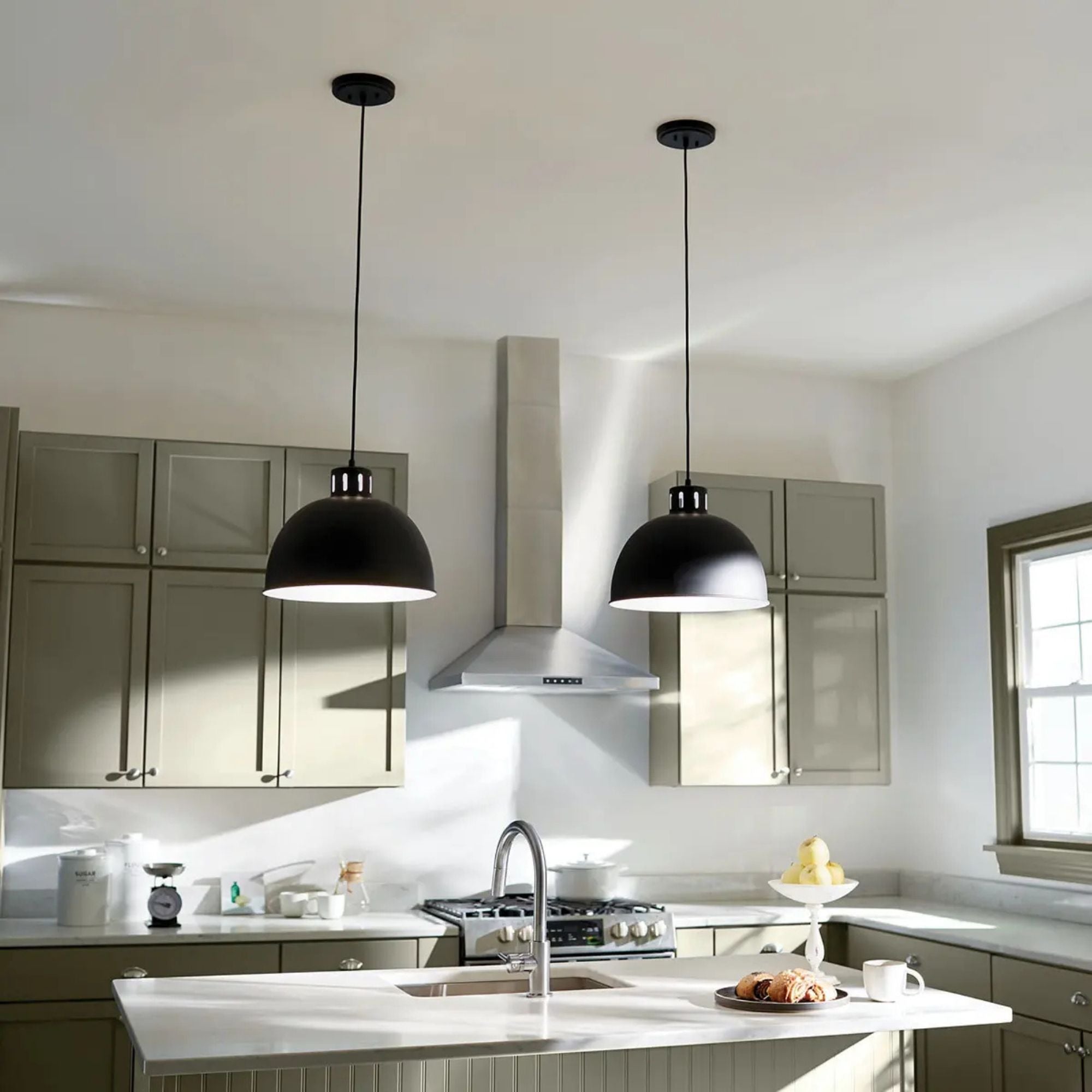 Zailey 16" Dome Pendant, Black Finish