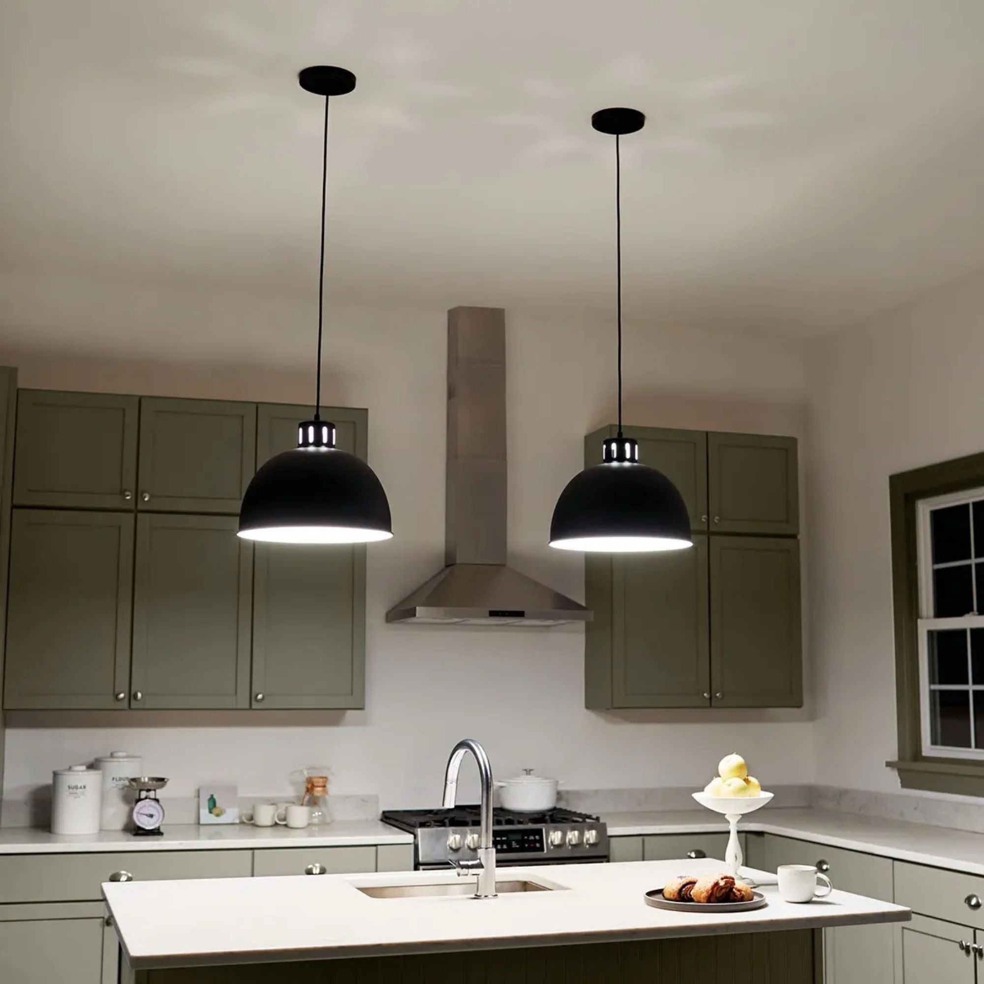 Zailey 16" Dome Pendant, Black Finish