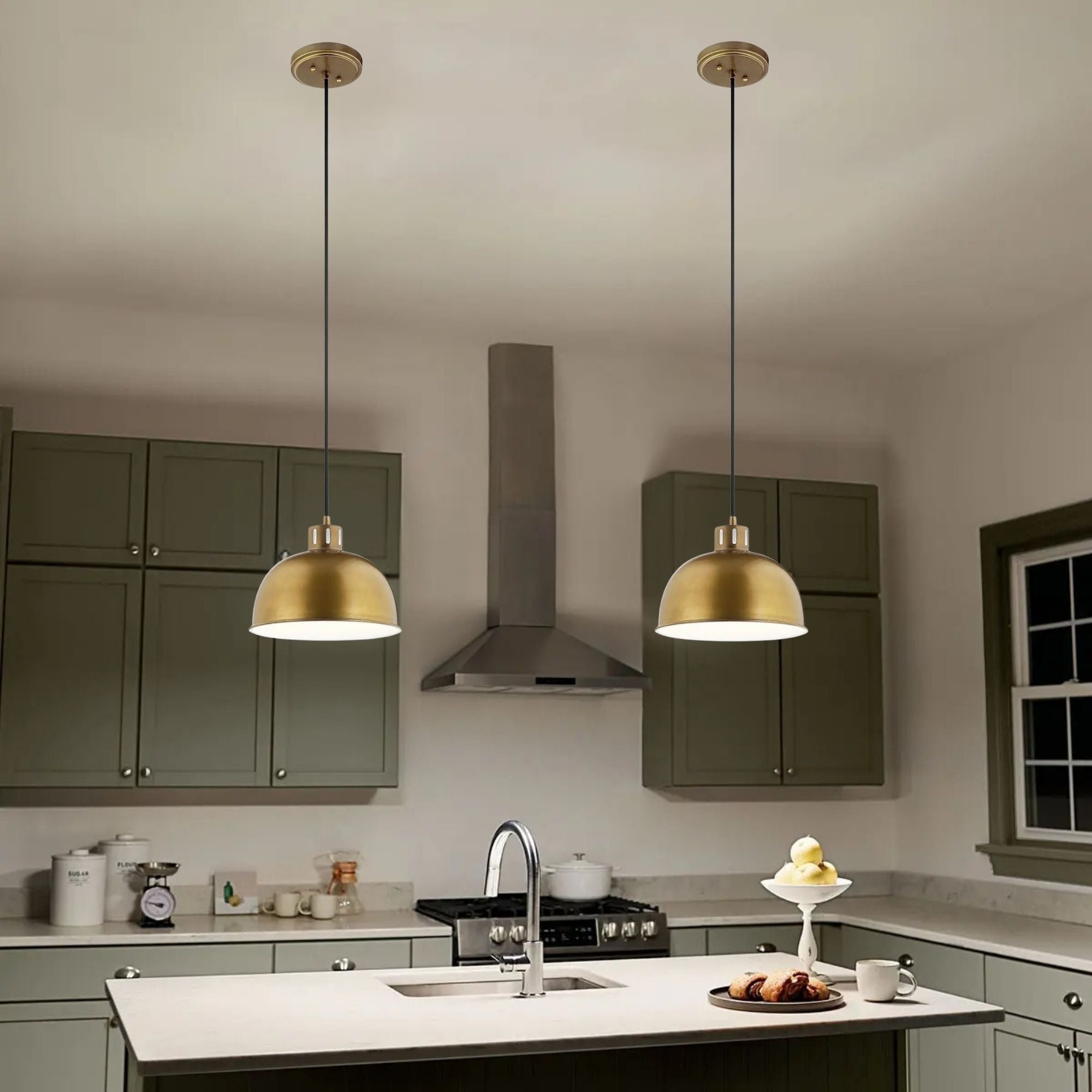 Zailey 16" Dome Pendant, Natural Brass Finish