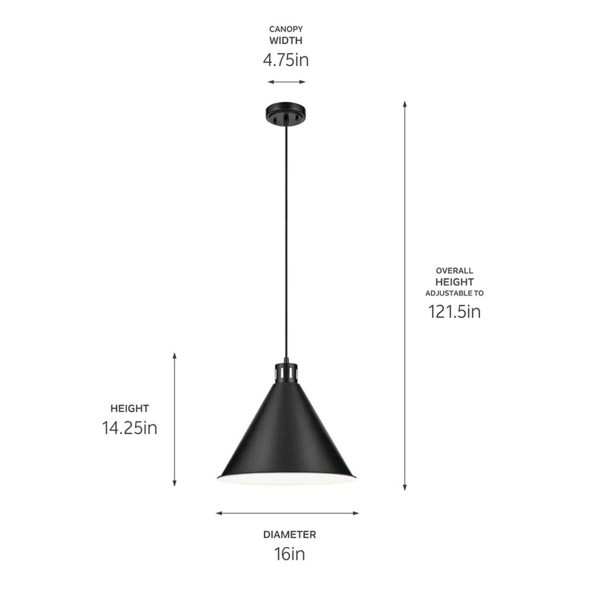 Kichler Lighting - Zailey 16" Cone Pendant, Black Finish | Bees Lighting