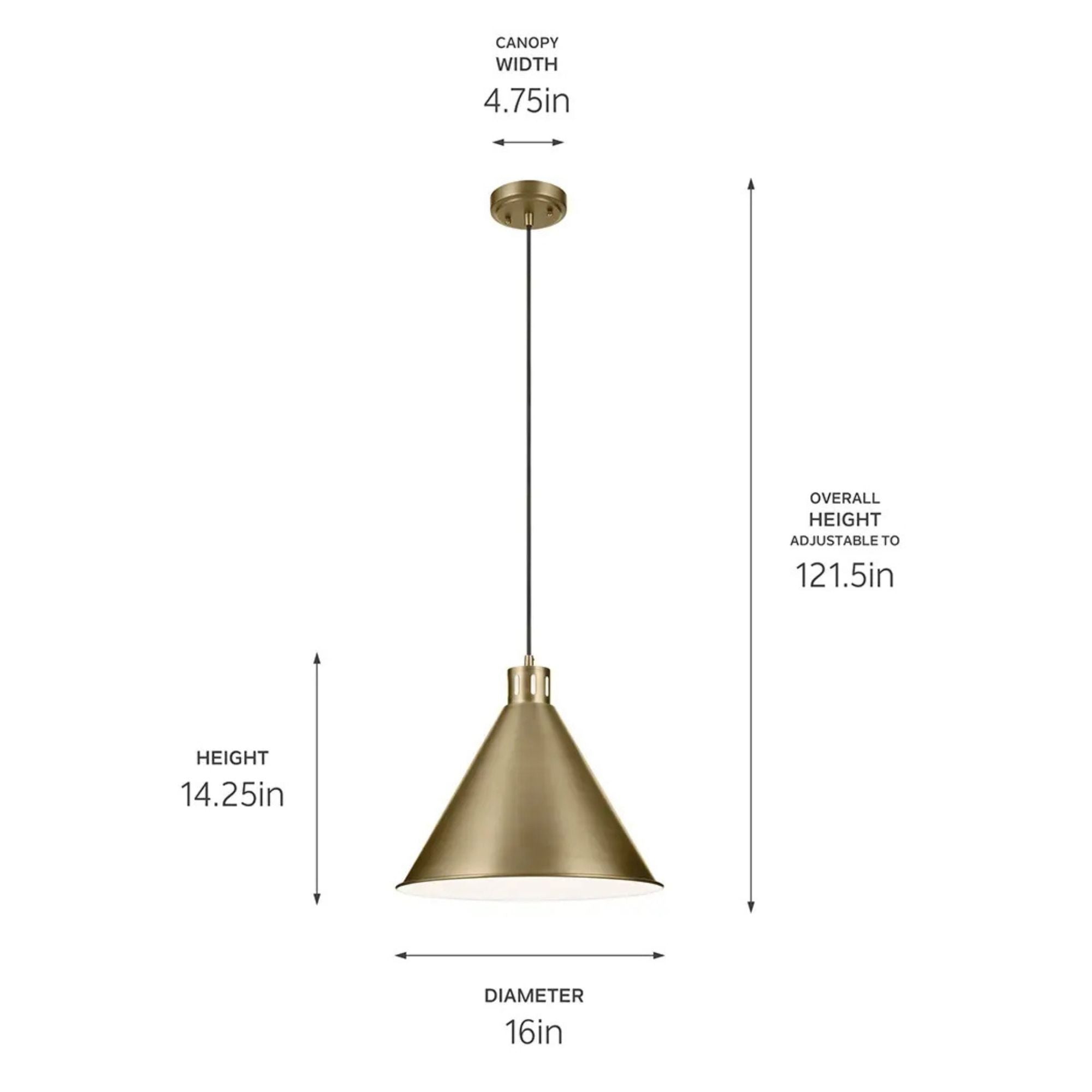 Zailey 16" Cone Pendant, Natural Brass Finish