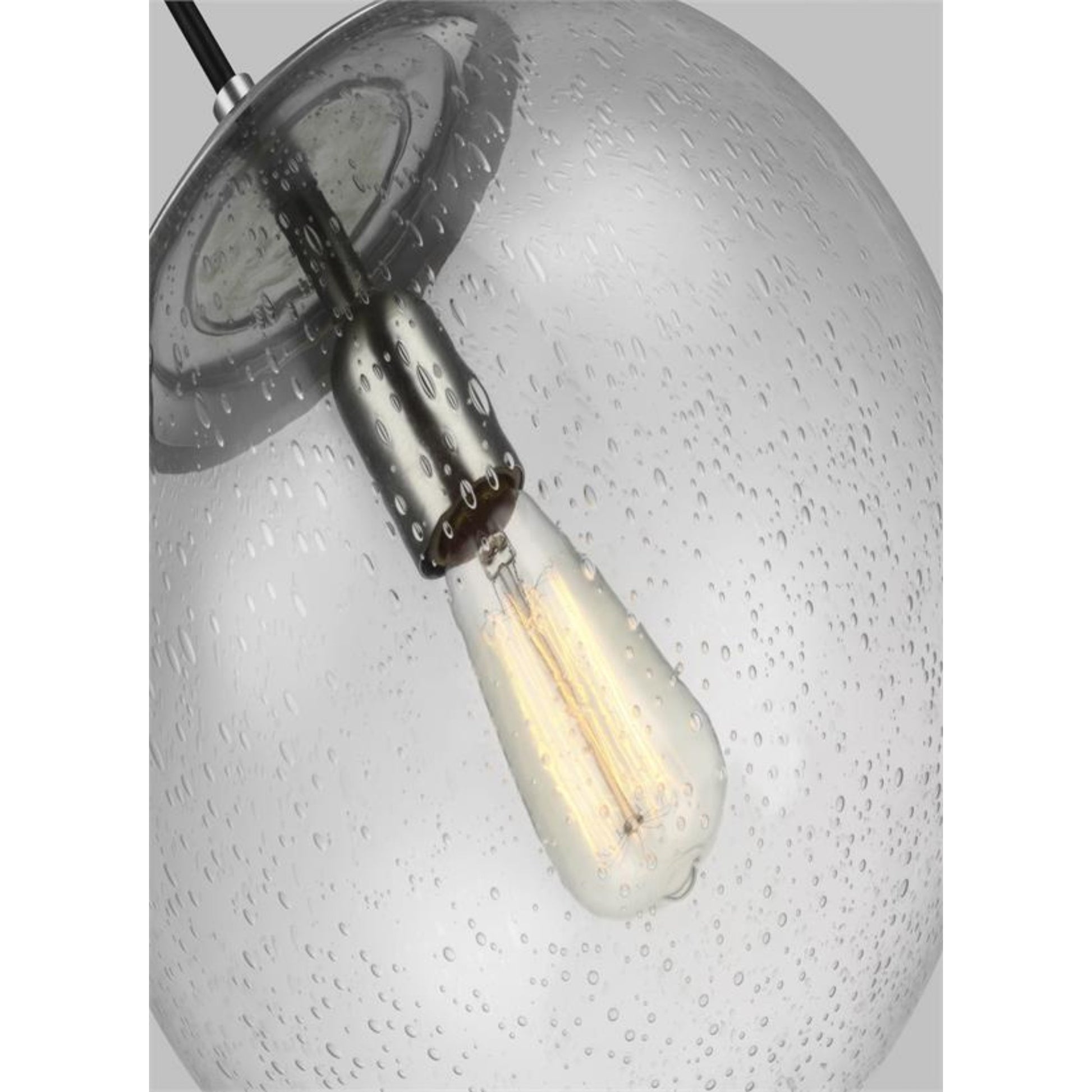 Leo Hanging Globe 12" LED Large Pendant, Satin Aluminum Finish with Clear Seeded Glass - Bees Lighting