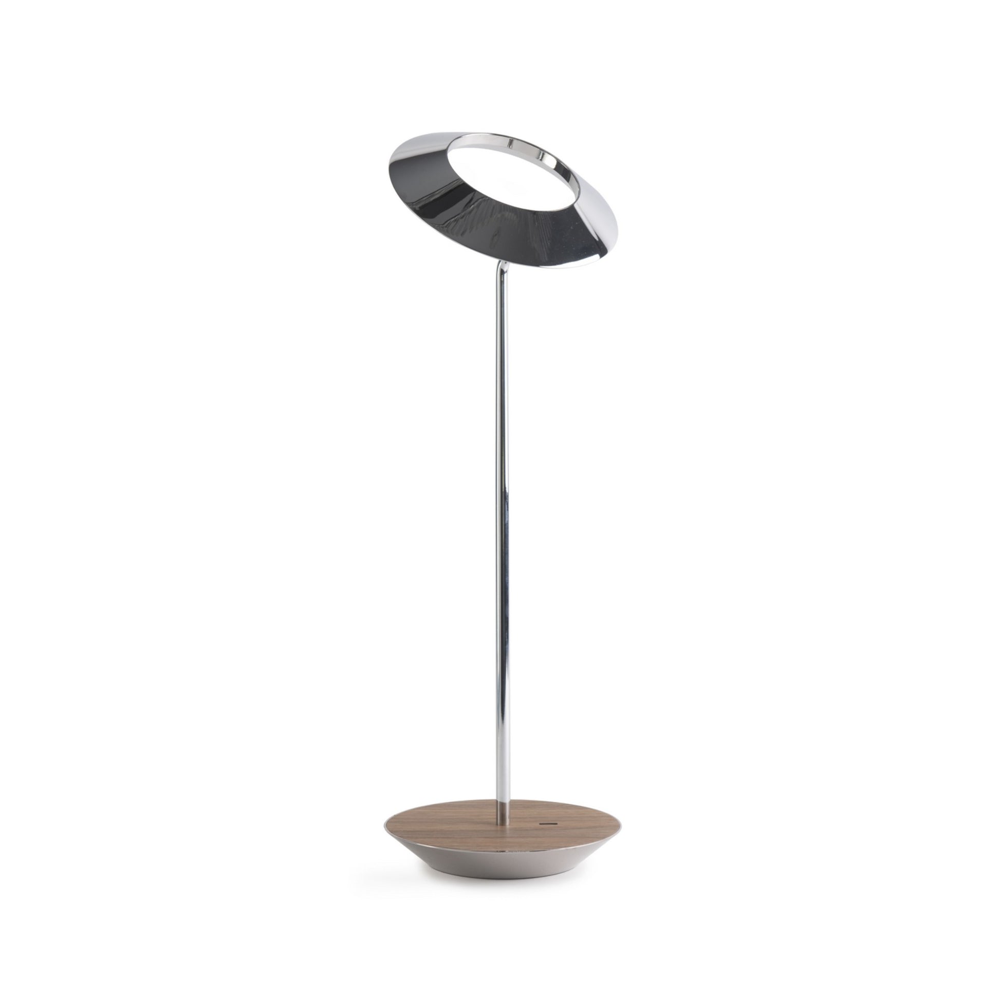 Royyo Chrome With Oiled Walnut Modern LED Desk Lamp with USB Port - Bees Lighting