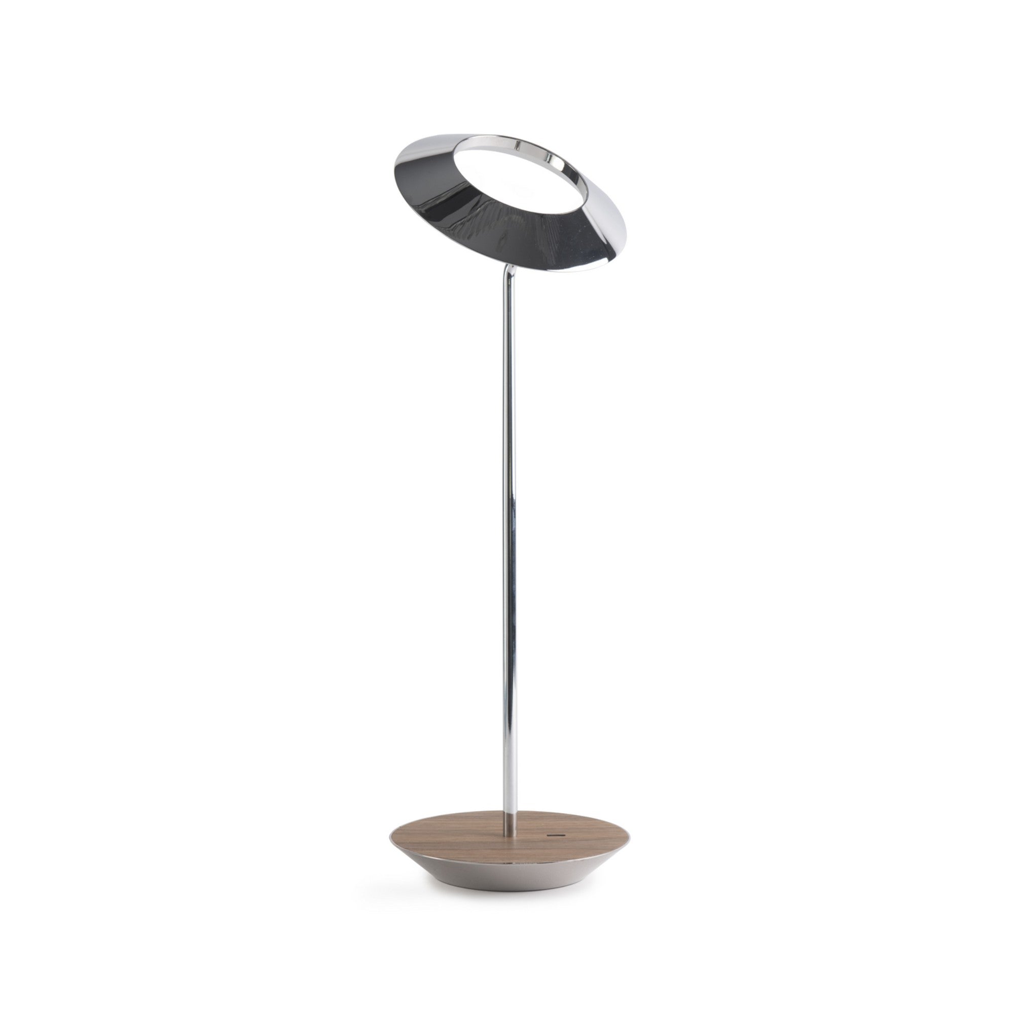 Royyo Chrome With Oiled Walnut Modern LED Desk Lamp with USB Port - Bees Lighting