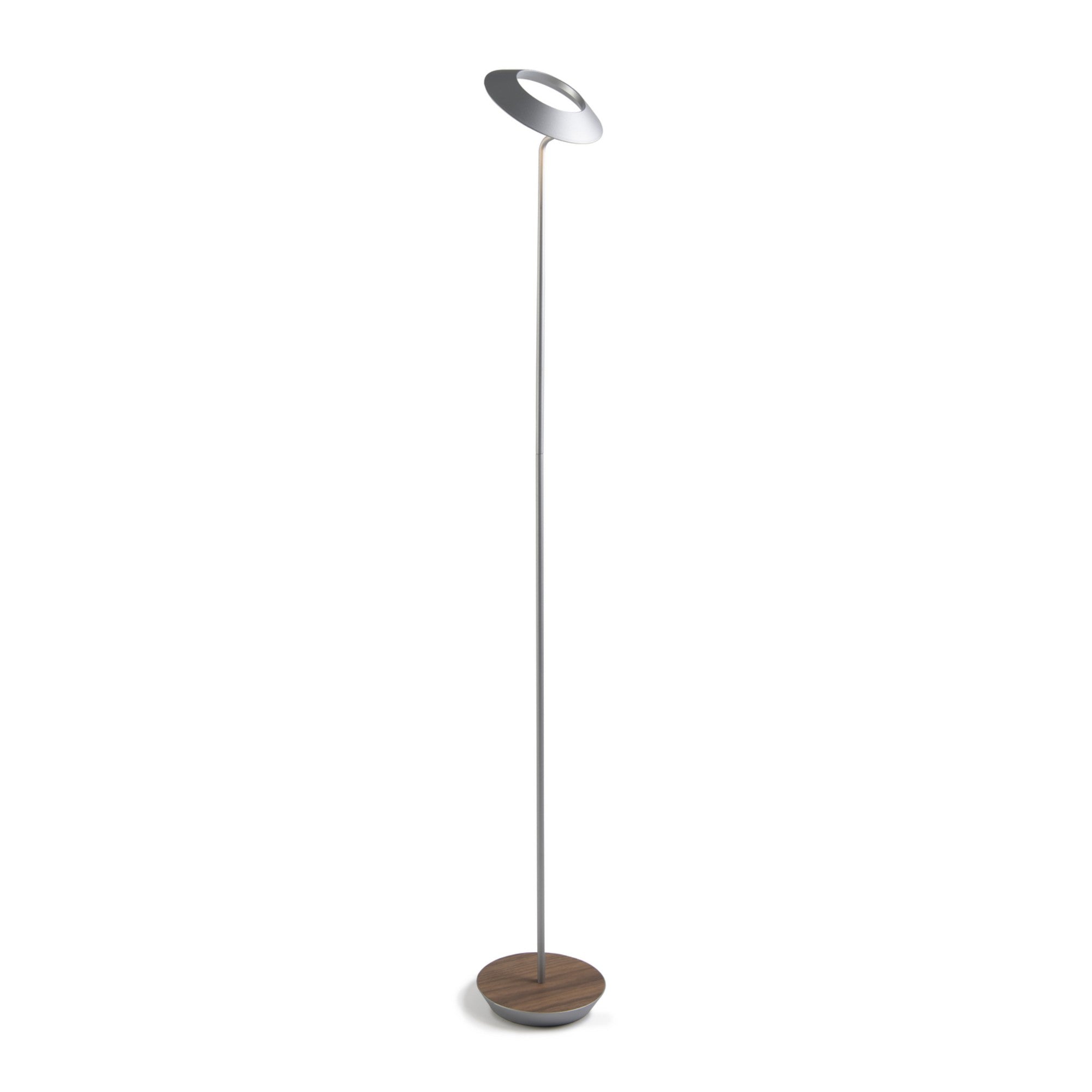 Royyo Silver with Oiled Walnut Contemporary LED Floor Lamp with USB Port - Bees Lighting