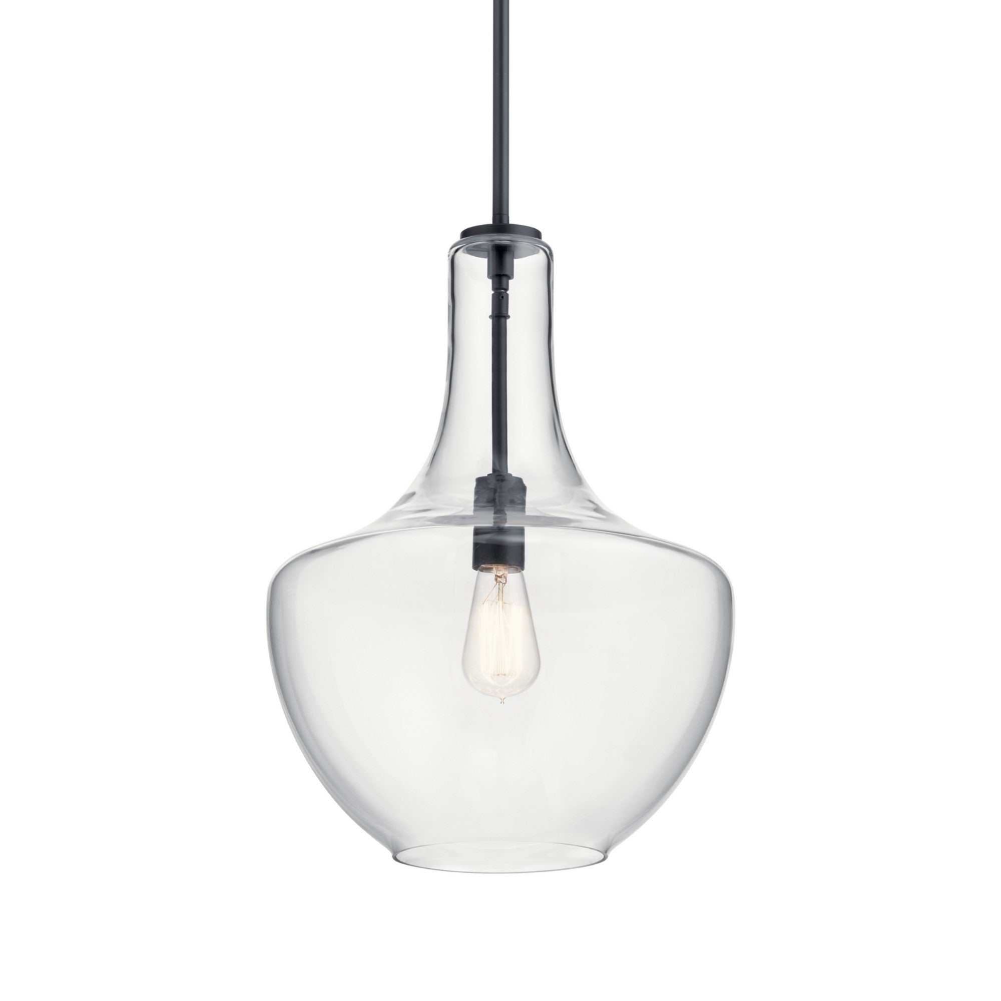 Everly 14" Bell Pendant, Black Finish, Clear Glass - Bees Lighting
