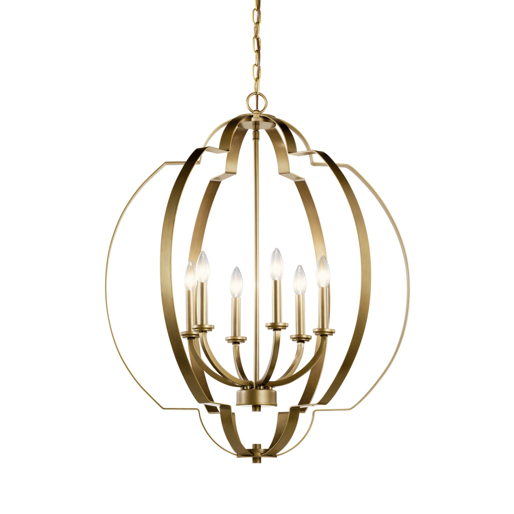 Voleta 28" 6-Light Foyer Chandelier, Natural Brass Finish - Bees Lighting
