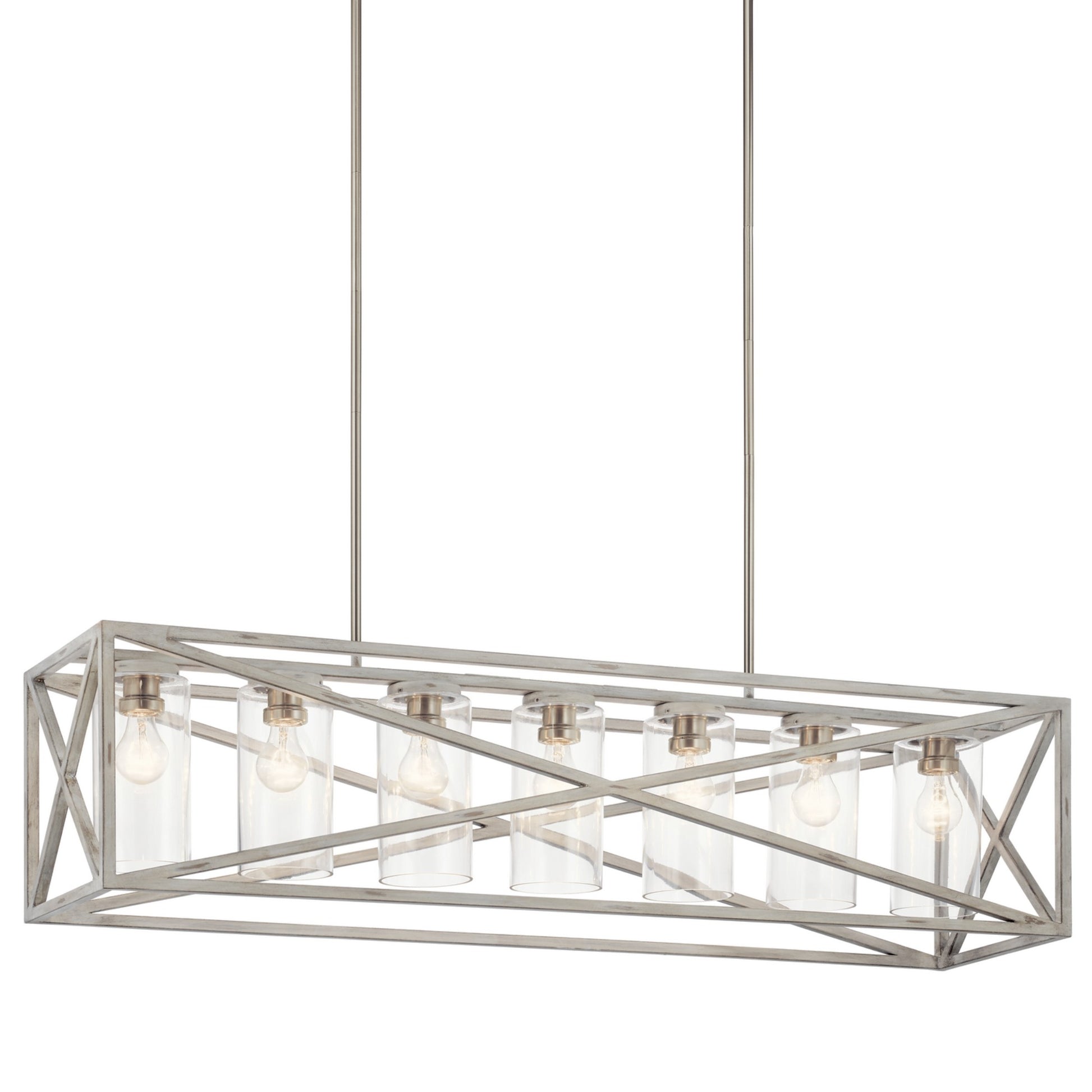 Moorgate 48" 7-Light Linear Chandelier, Distressed Antique White Finish - Bees Lighting