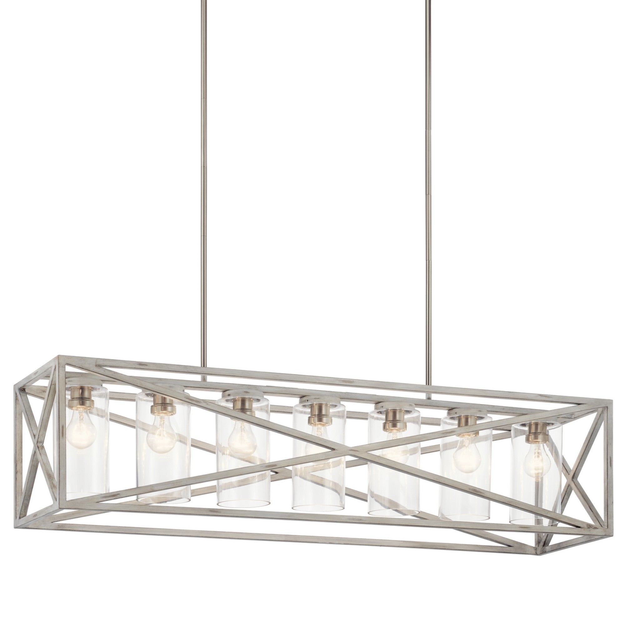 Moorgate 48" 7-Light Linear Chandelier, Distressed Antique White Finish - Bees Lighting