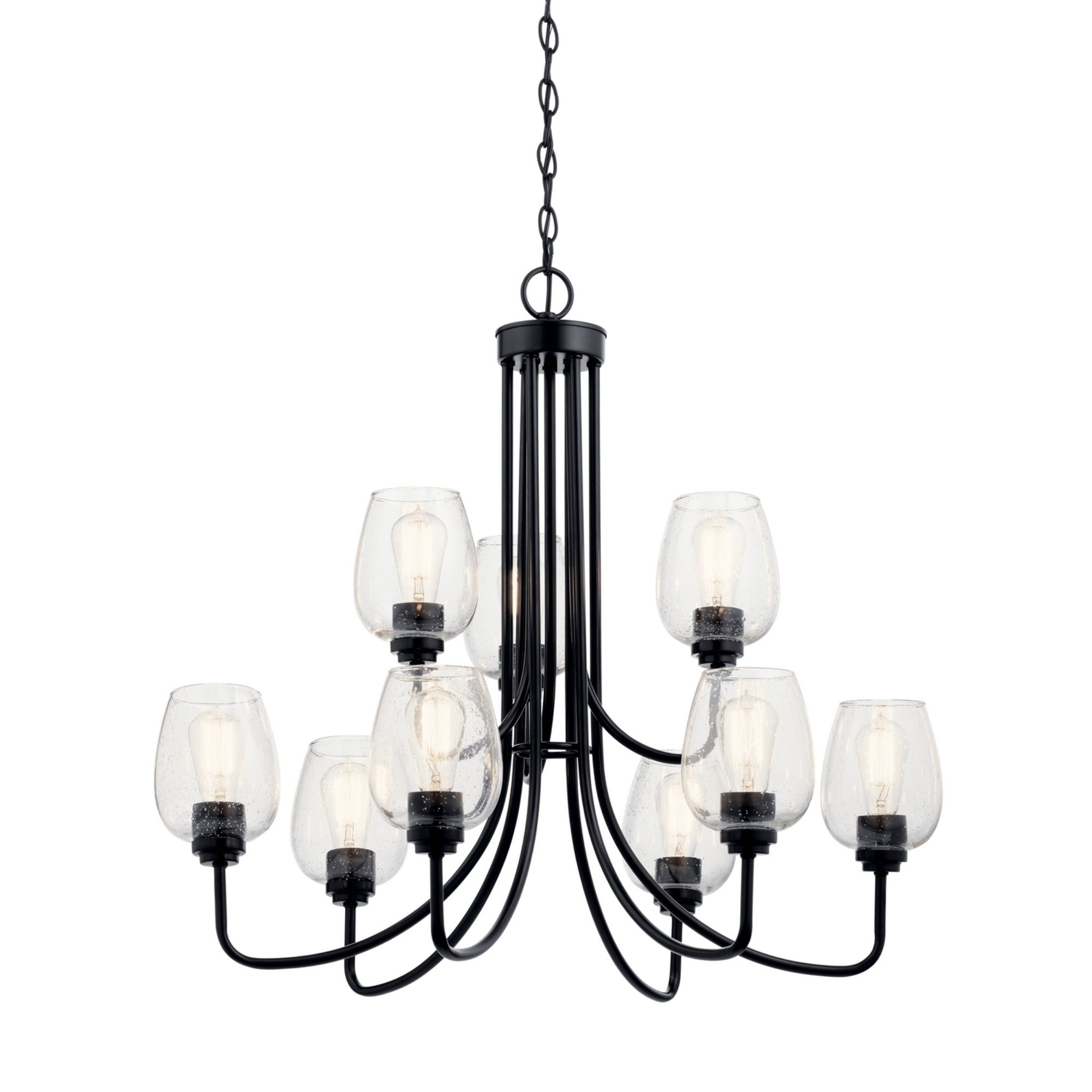 Valserrano 32" 9-Light Chandelier, Black Finish, Clear Seeded Glass - Bees Lighting