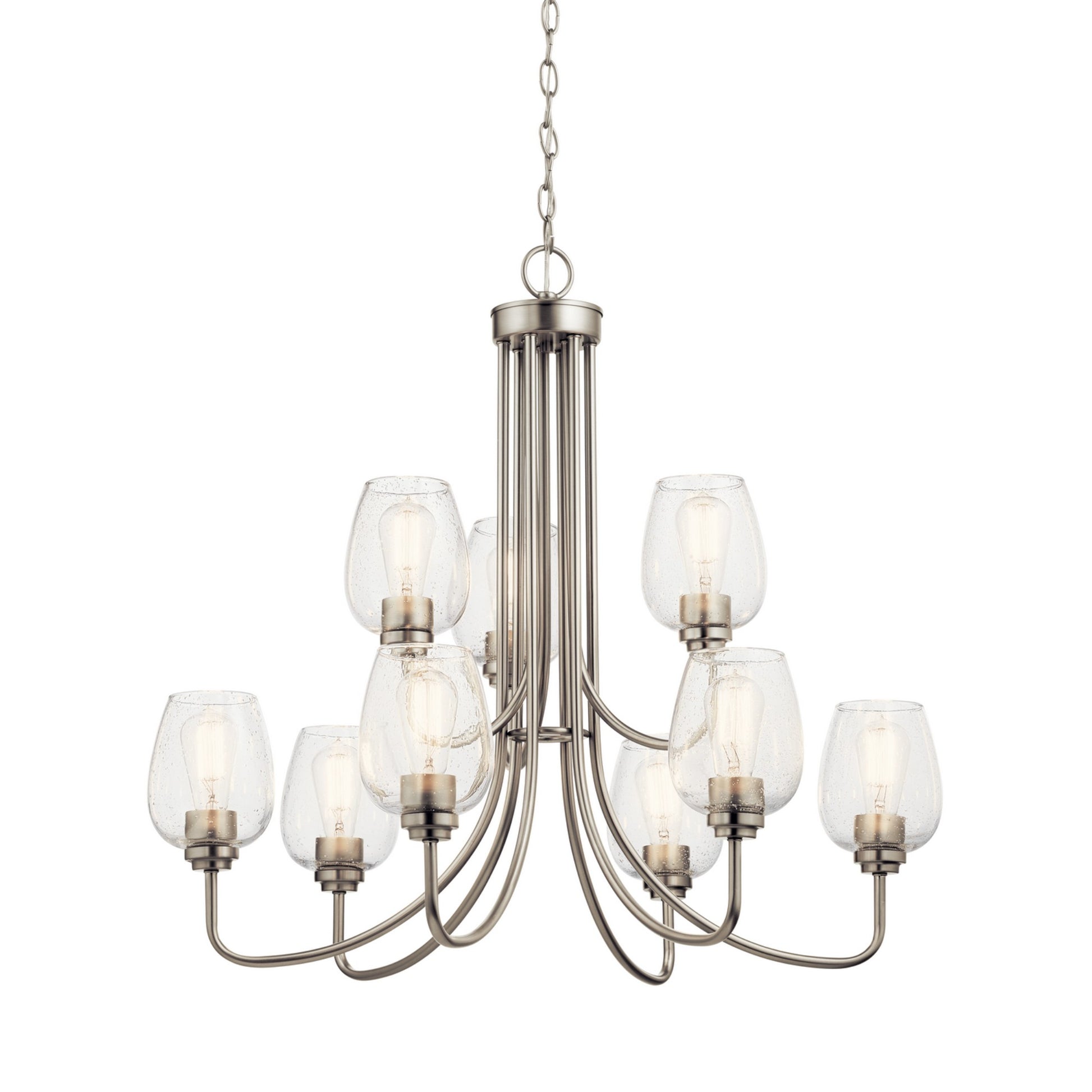 Valserrano 32" 9-Light Chandelier, Brushed Nickel Finish, Clear Seeded Glass - Bees Lighting