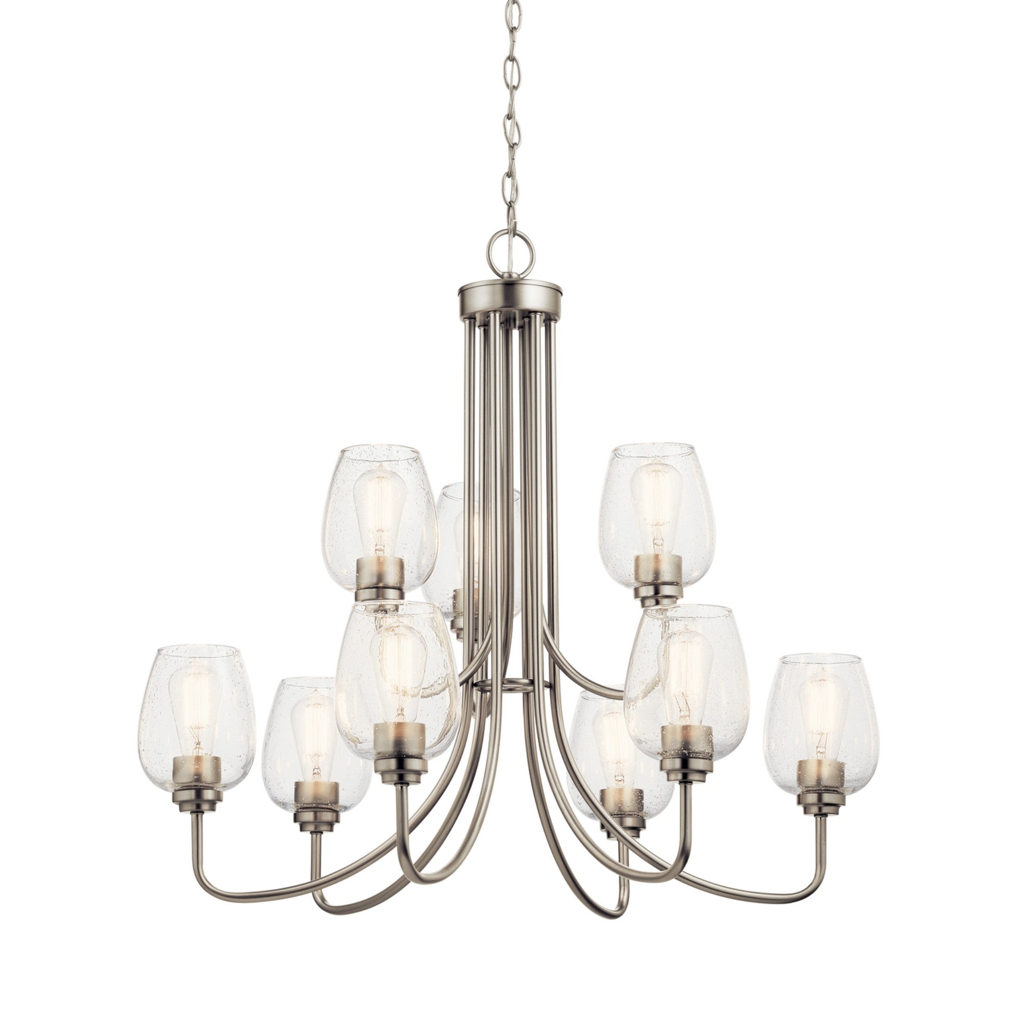 Valserrano 32" 9-Light Chandelier, Brushed Nickel Finish, Clear Seeded Glass - Bees Lighting