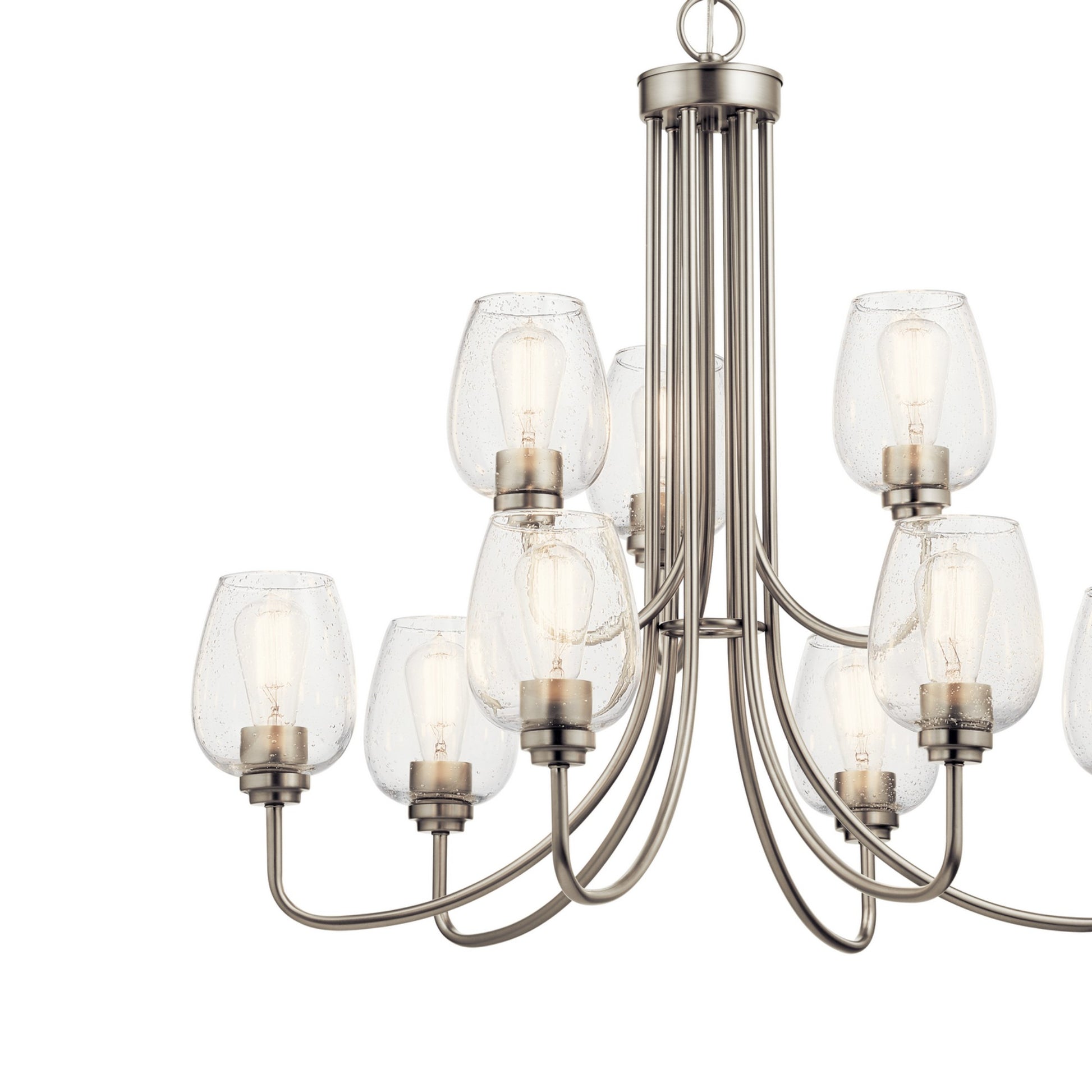 Valserrano 32" 9-Light Chandelier, Brushed Nickel Finish, Clear Seeded Glass - Bees Lighting