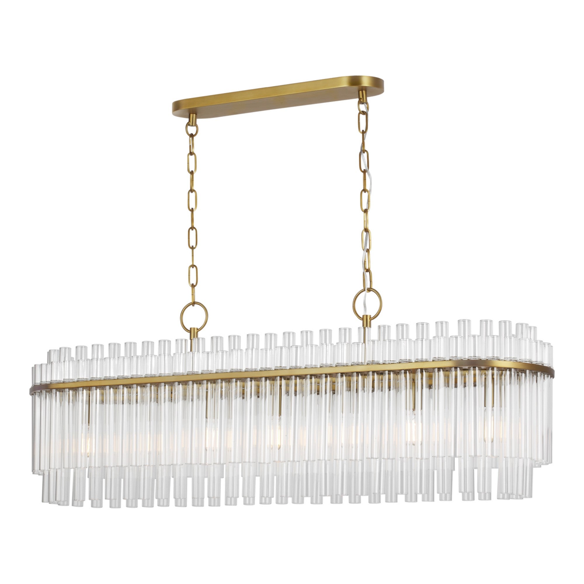 Beckett 48" 7-Light Linear Chandelier, Burnished Brass Finish - Bees Lighting