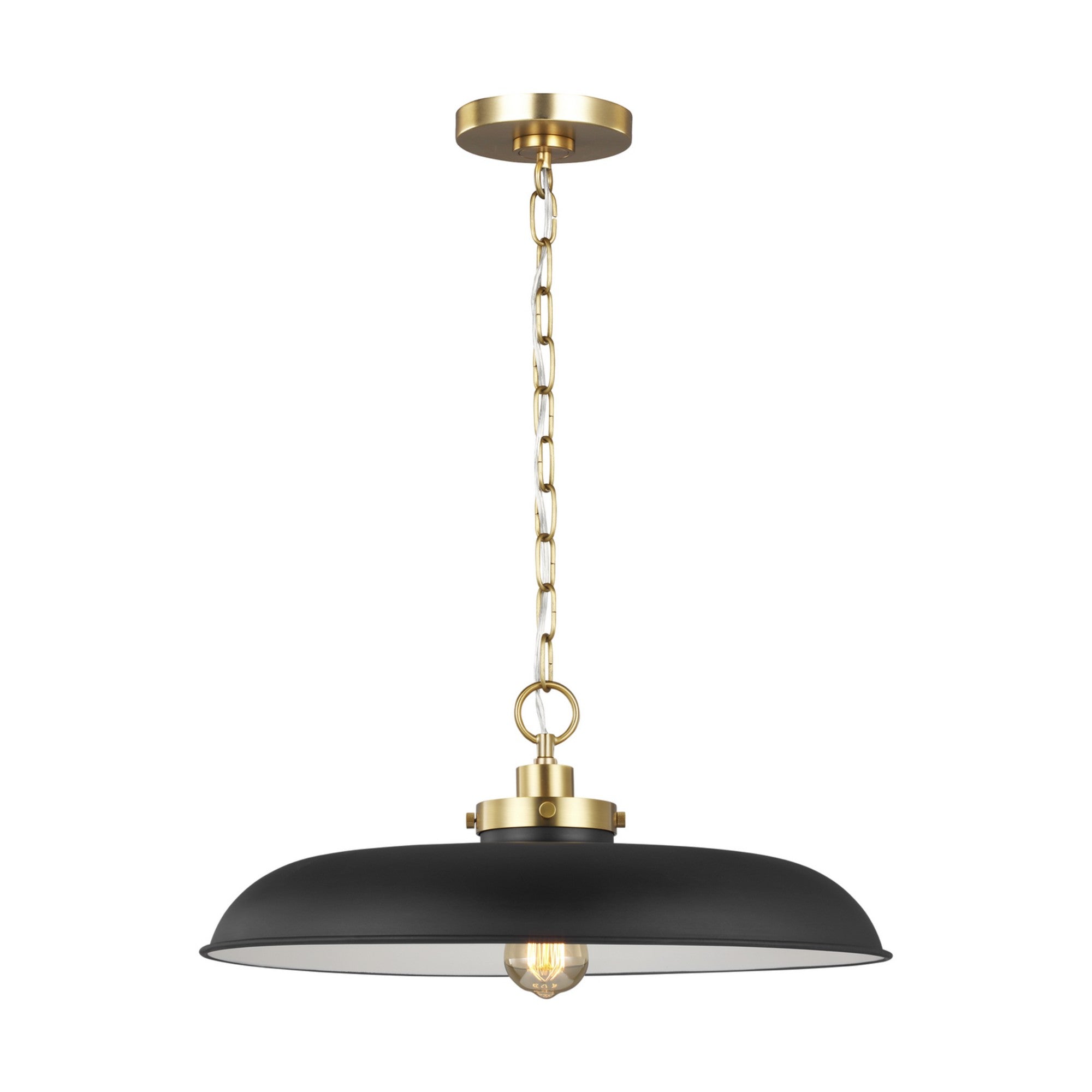 Wellfleet Medium Wide Pendant, Midnight Black & Burnished Brass Finish - Bees Lighting