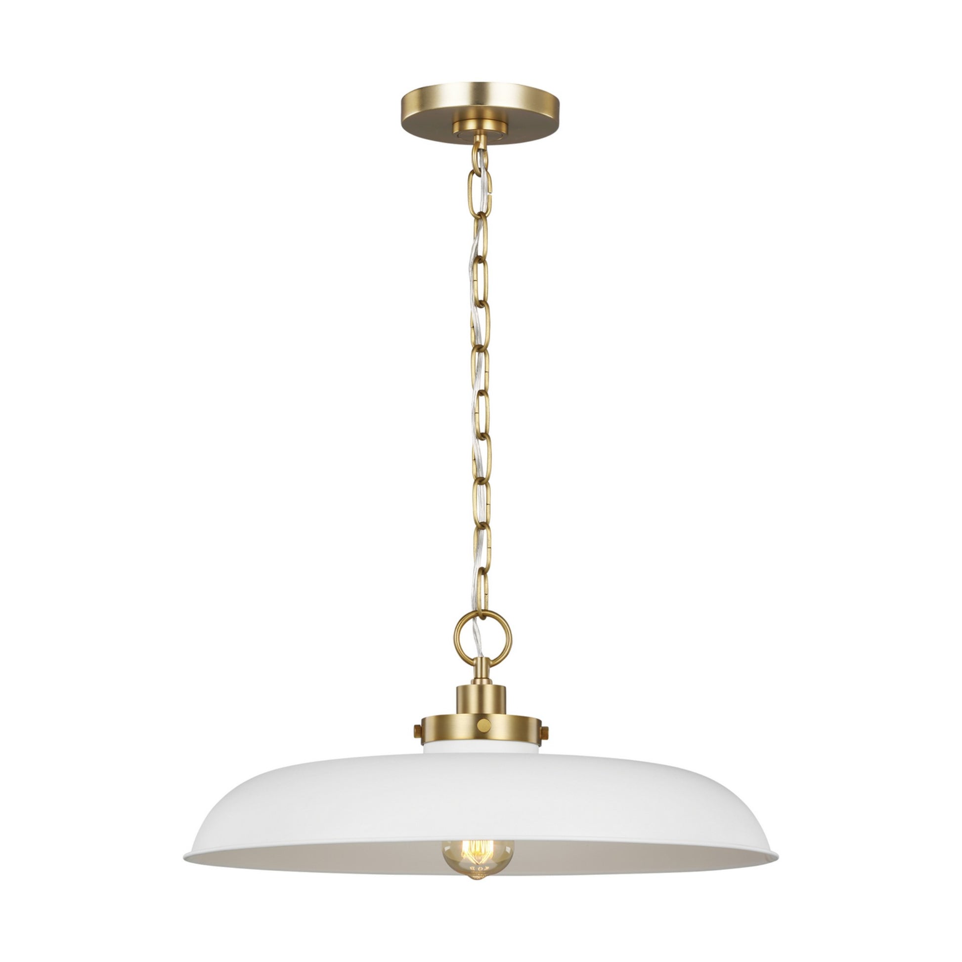 Wellfleet Medium Wide Pendant, Matte White & Burnished Brass Finish - Bees Lighting