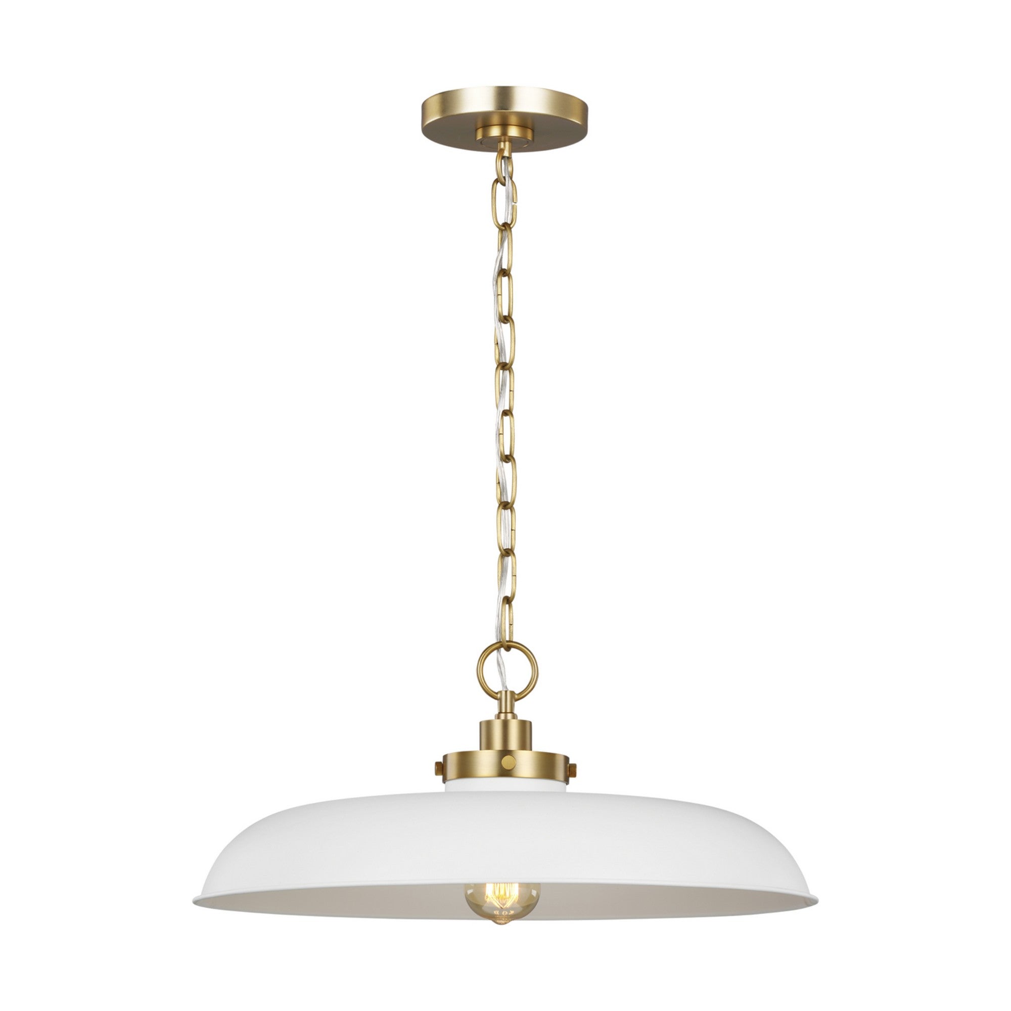 Wellfleet Medium Wide Pendant, Matte White & Burnished Brass Finish - Bees Lighting