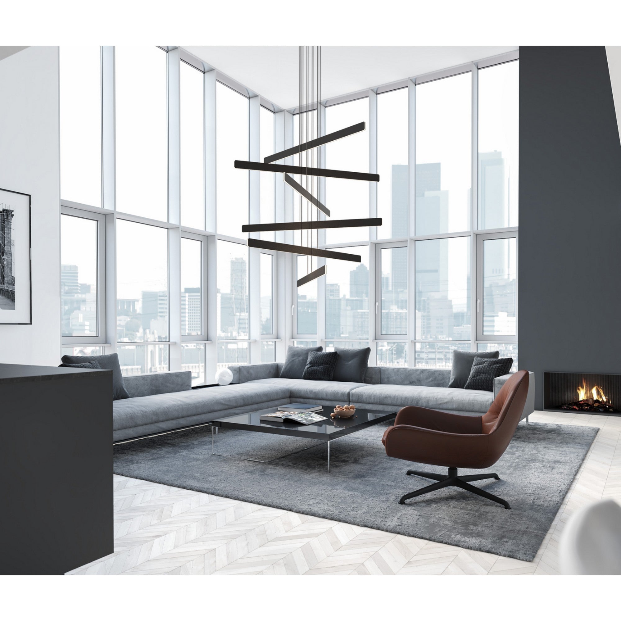 Sub 48 in. LED Pendant Light Circular 6 Black Finish - Bees Lighting