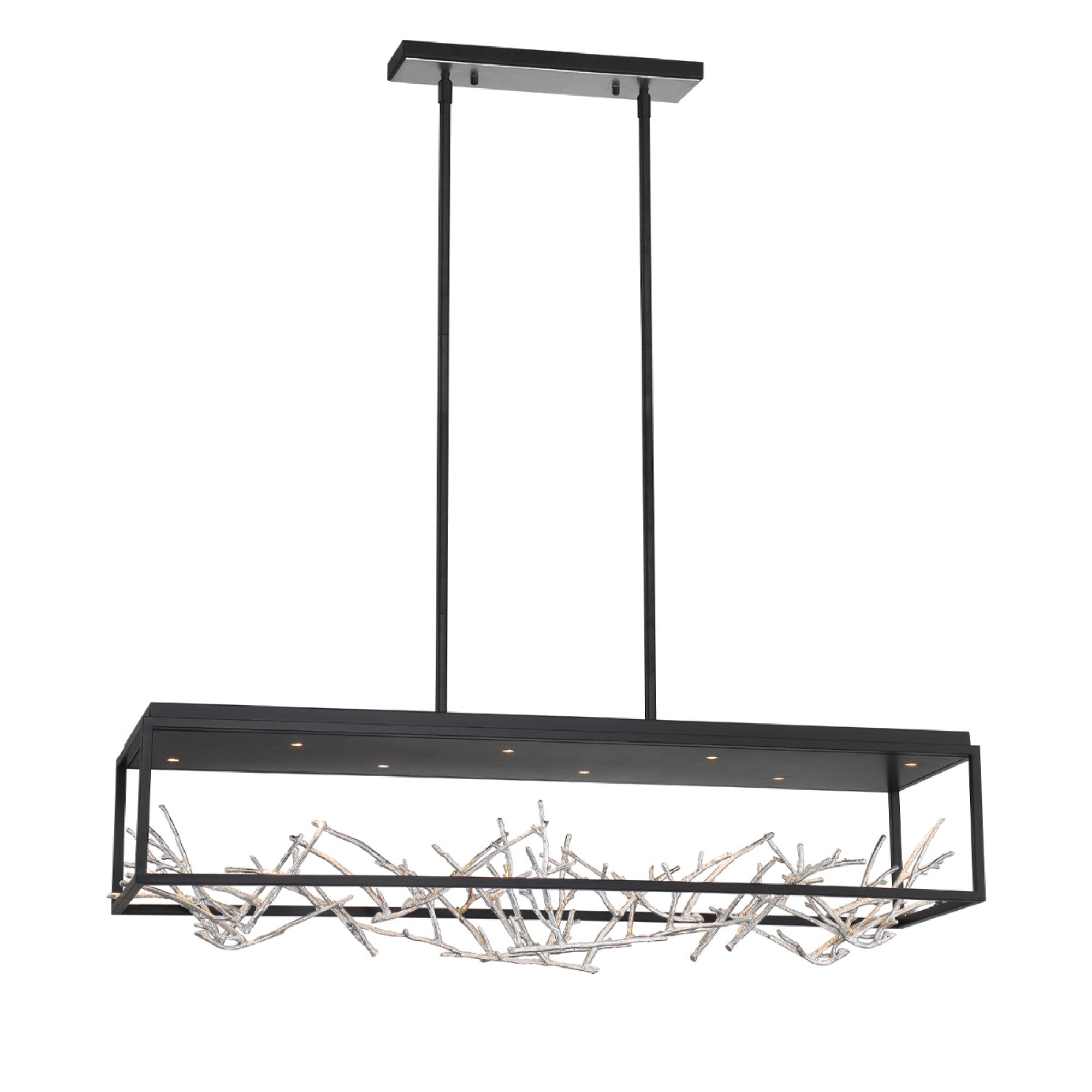 Aerie 8-Light 42" LED Linear Chandelier, Silver & Black Finish - Bees Lighting