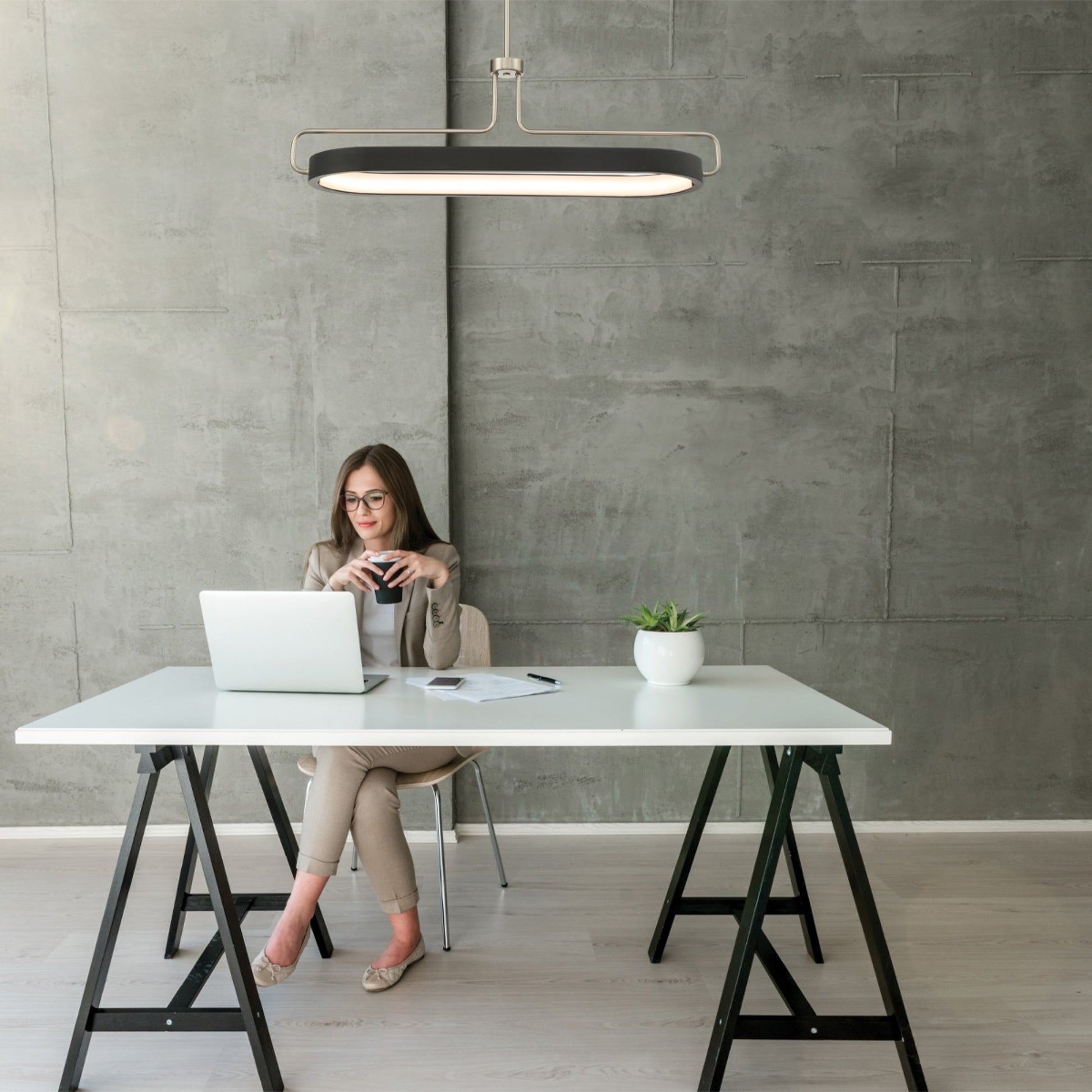 Pemberton 38" LED Pendant, Nickel & Black Finish - Bees Lighting