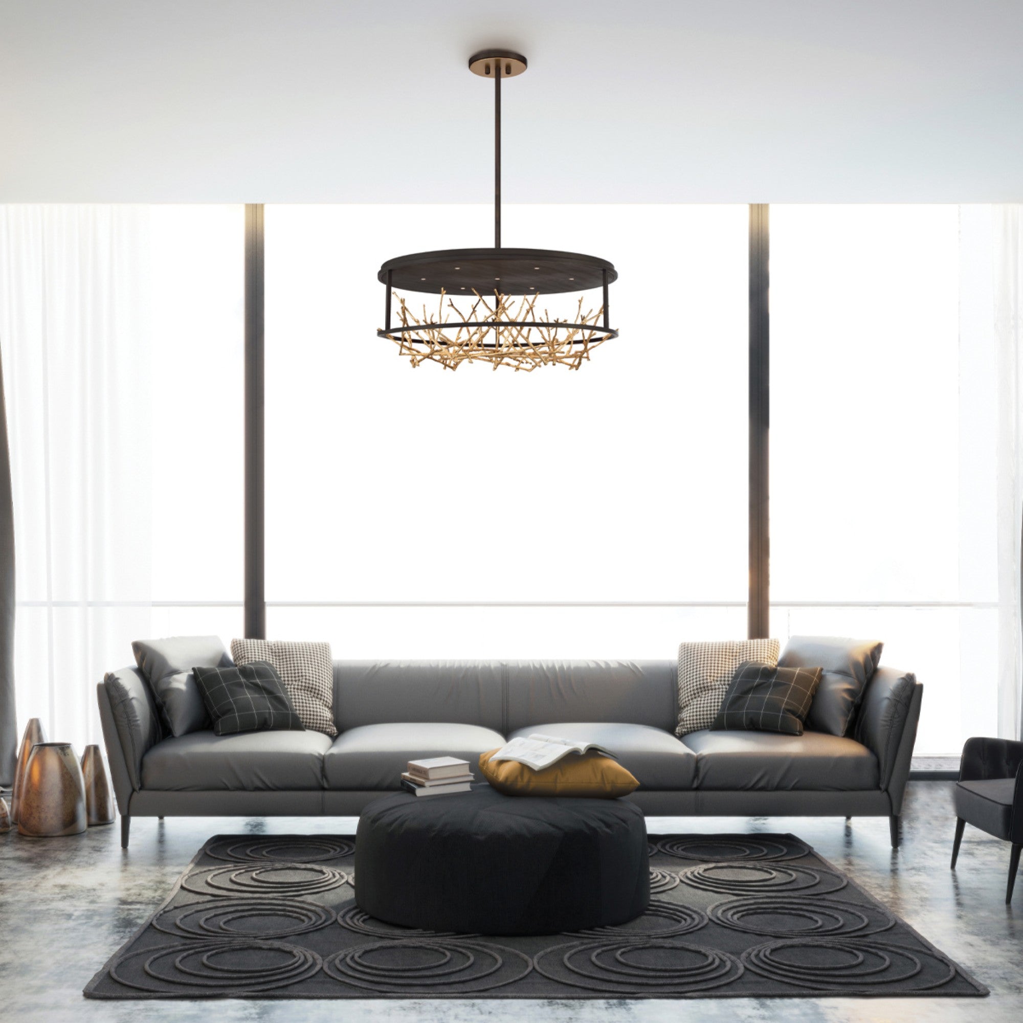 Aerie 31" LED Chandelier, Gold & Black Finish - Bees Lighting