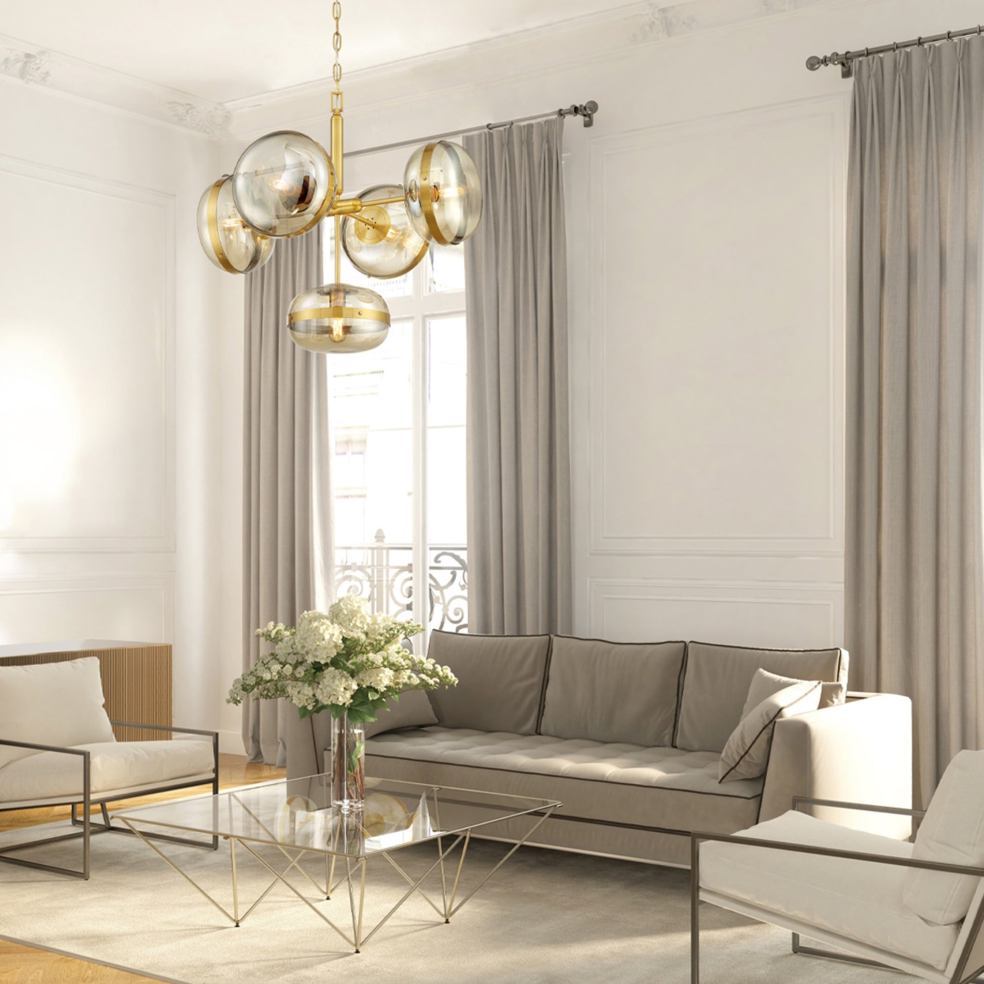 Nottingham 5-Light 28" Chandelier, Antique Brass Finish - Bees Lighting