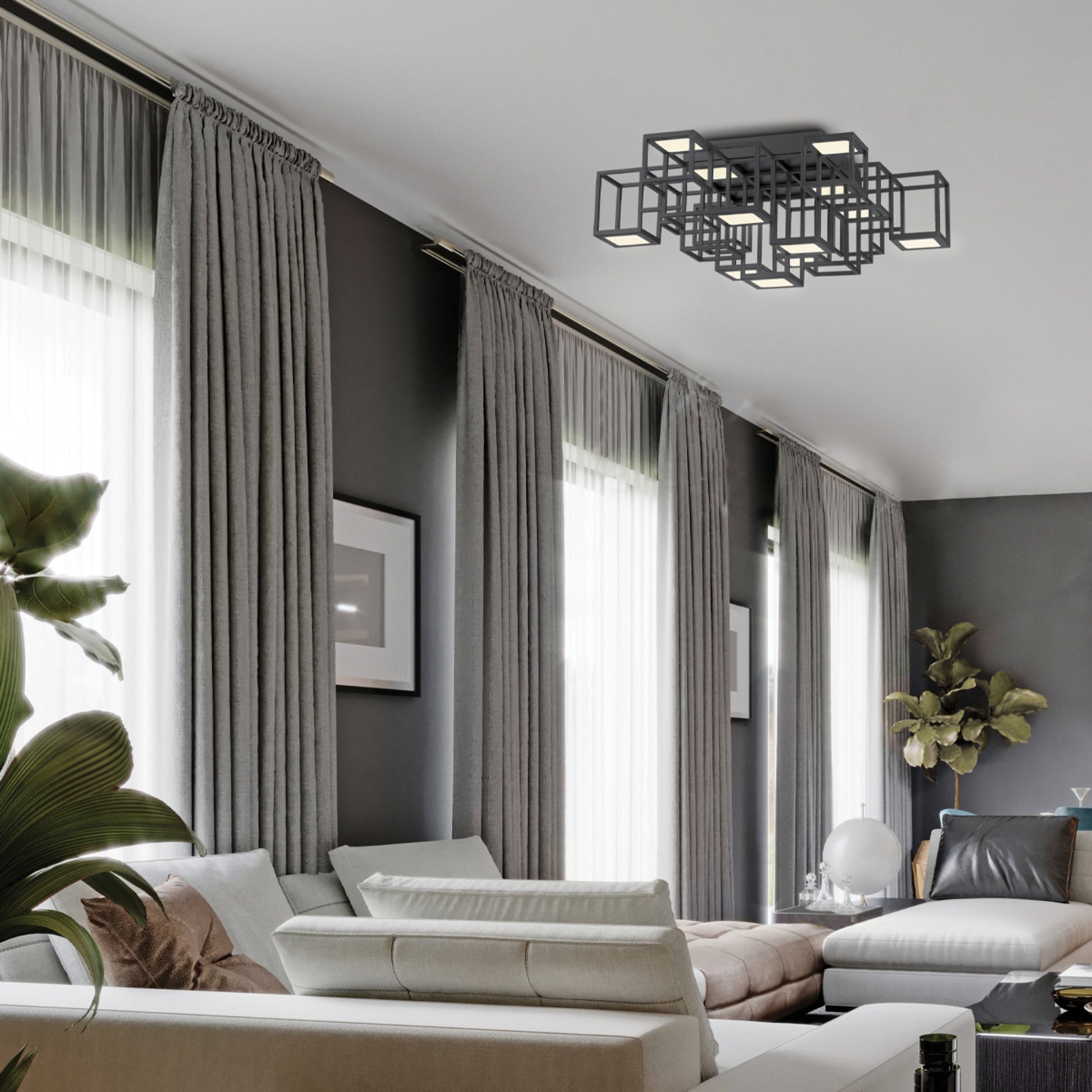 Ferro 13-Light 25" LED Flush Mount, Black Finish - Bees Lighting