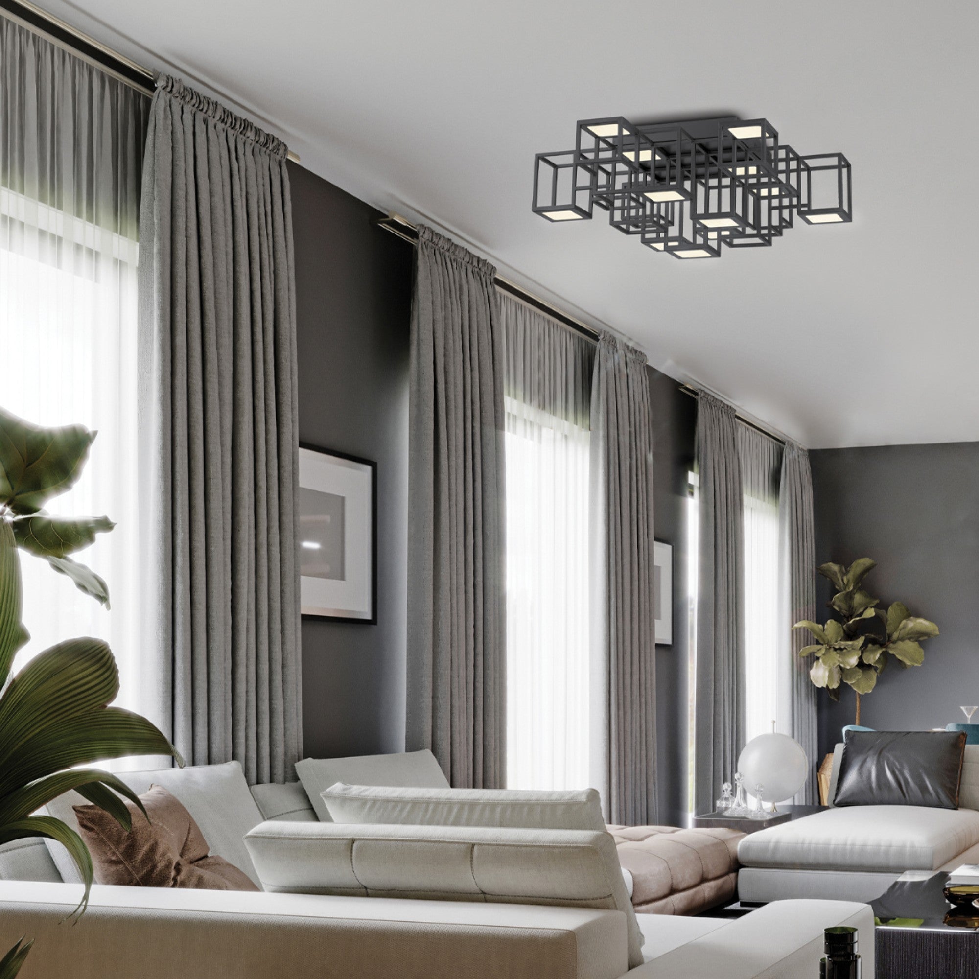 Ferro 13-Light 25" LED Flush Mount, Black Finish - Bees Lighting