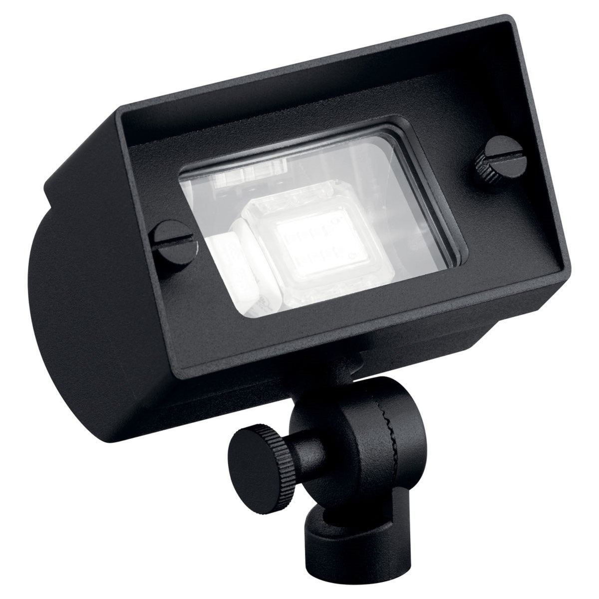 Textured black wall wash light with clear-tinted rectangular lens and swivel mount