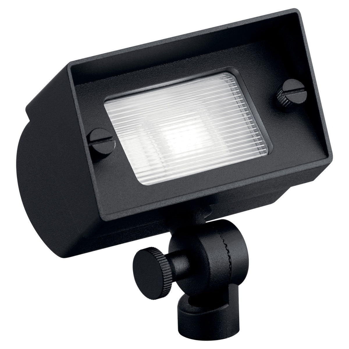 Textured black wall wash light with ribbed rectangular lens and adjustable swivel mount
