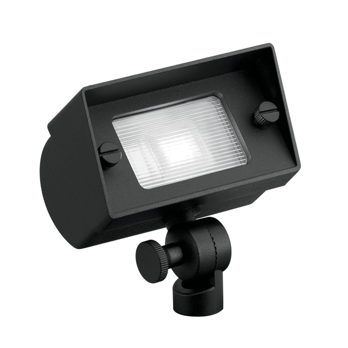 Textured black wall wash light with ribbed rectangular lens and swivel aiming mount