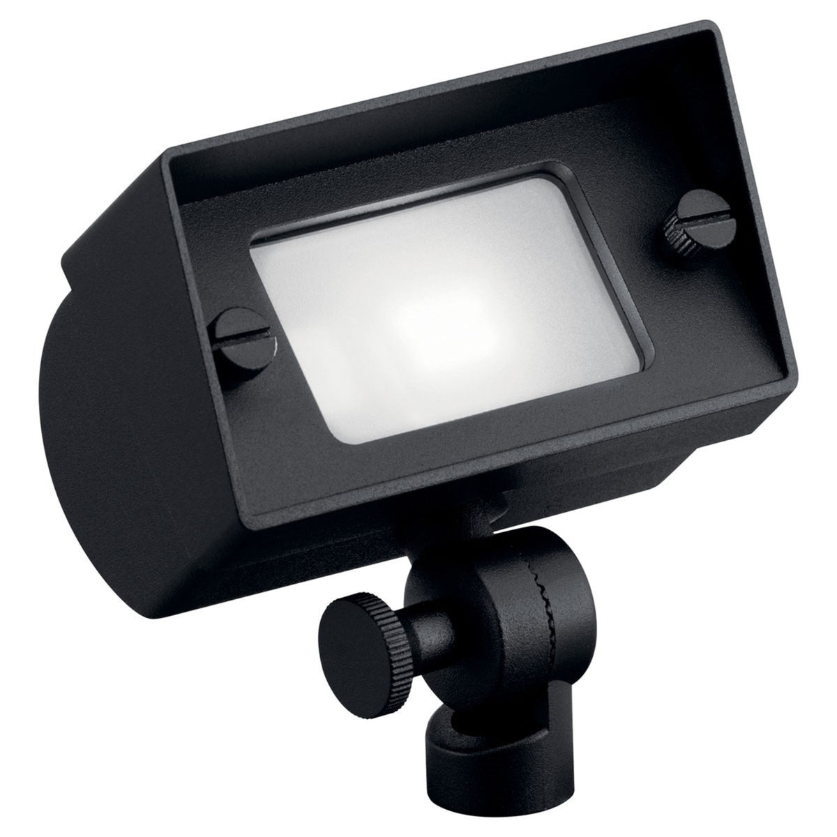 Textured black wall wash light with frosted rectangular lens and adjustable aiming knobs