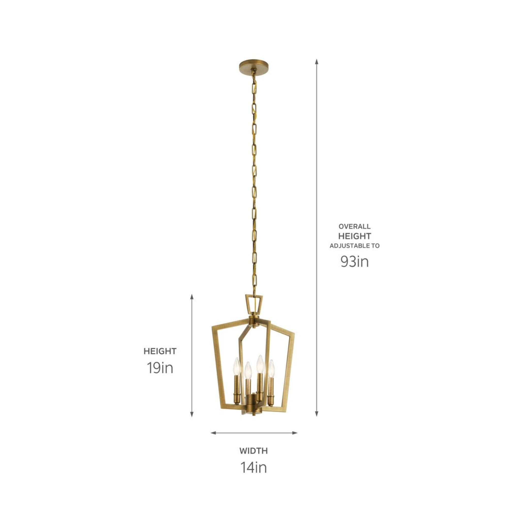 Abbotswell 14" 4-Light Pendant, Natural Brass Finish - Bees Lighting
