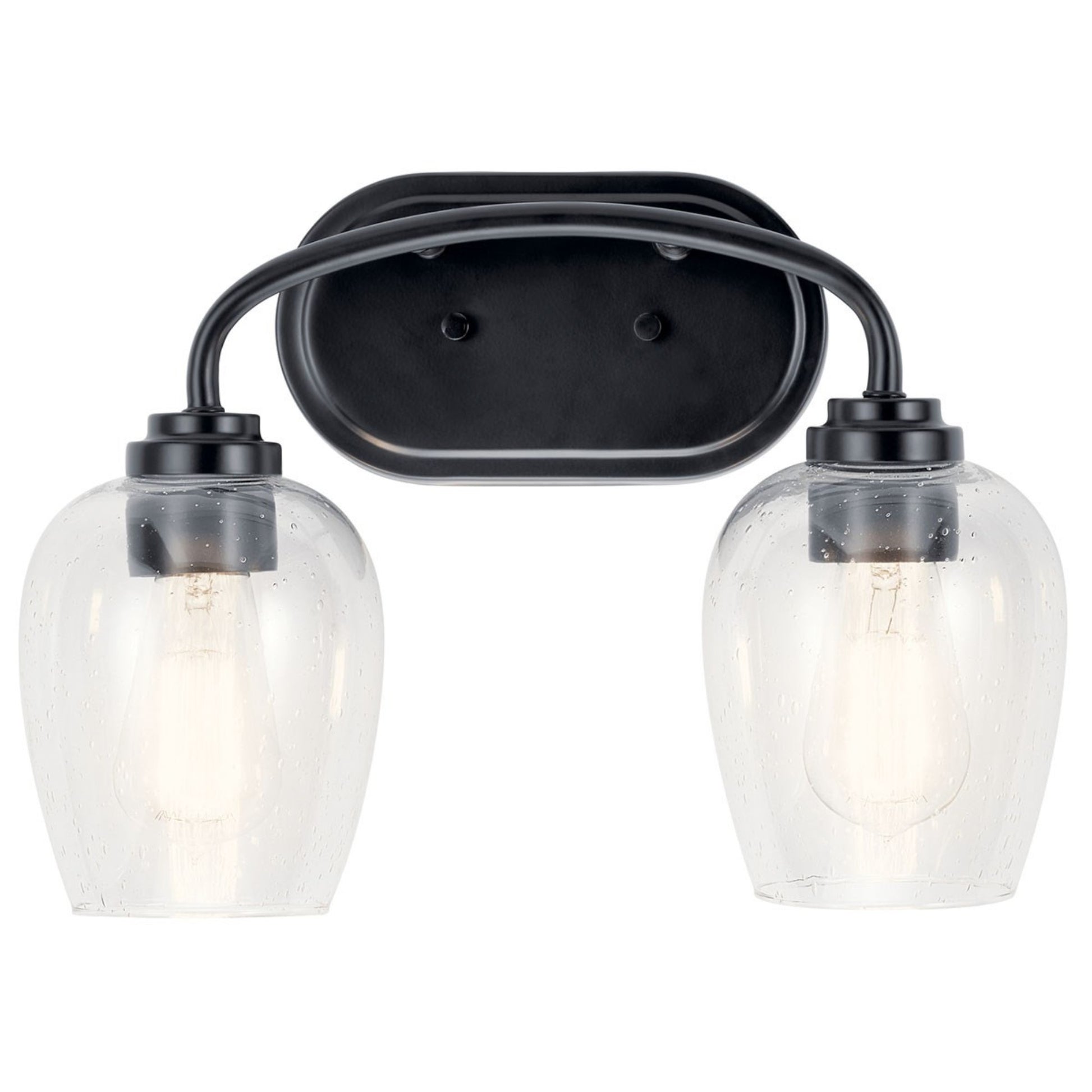 Valserrano 15" 2-Light Bath Vanity Light, Black Finish, Clear Seeded Glass - Bees Lighting