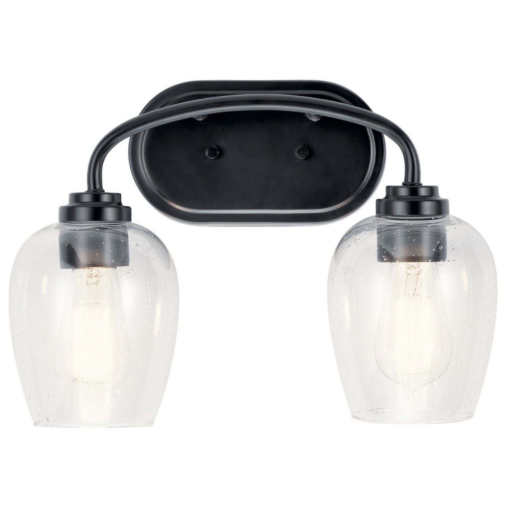 Valserrano 15" 2-Light Bath Vanity Light, Black Finish, Clear Seeded Glass - Bees Lighting