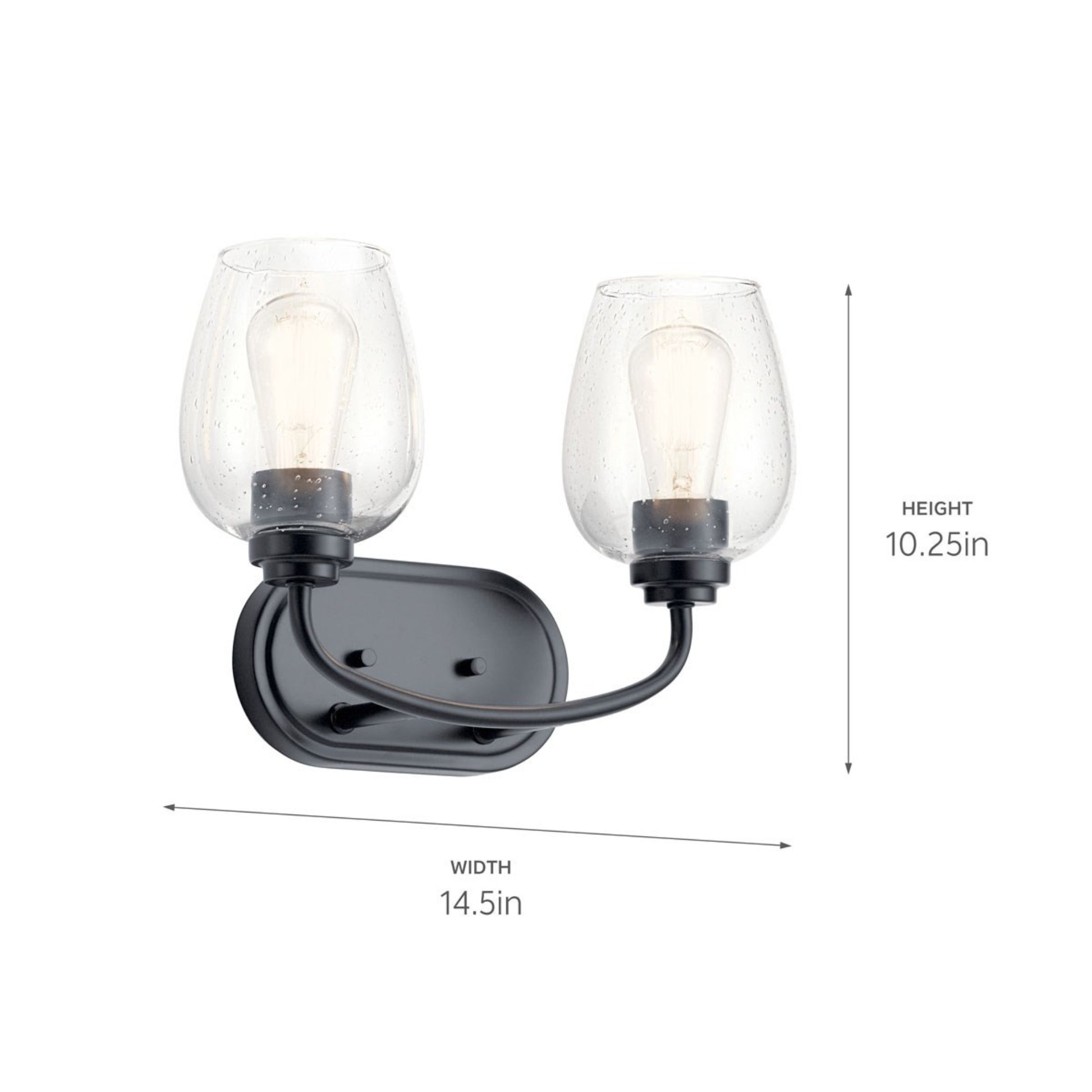 Valserrano 15" 2-Light Bath Vanity Light, Black Finish, Clear Seeded Glass - Bees Lighting