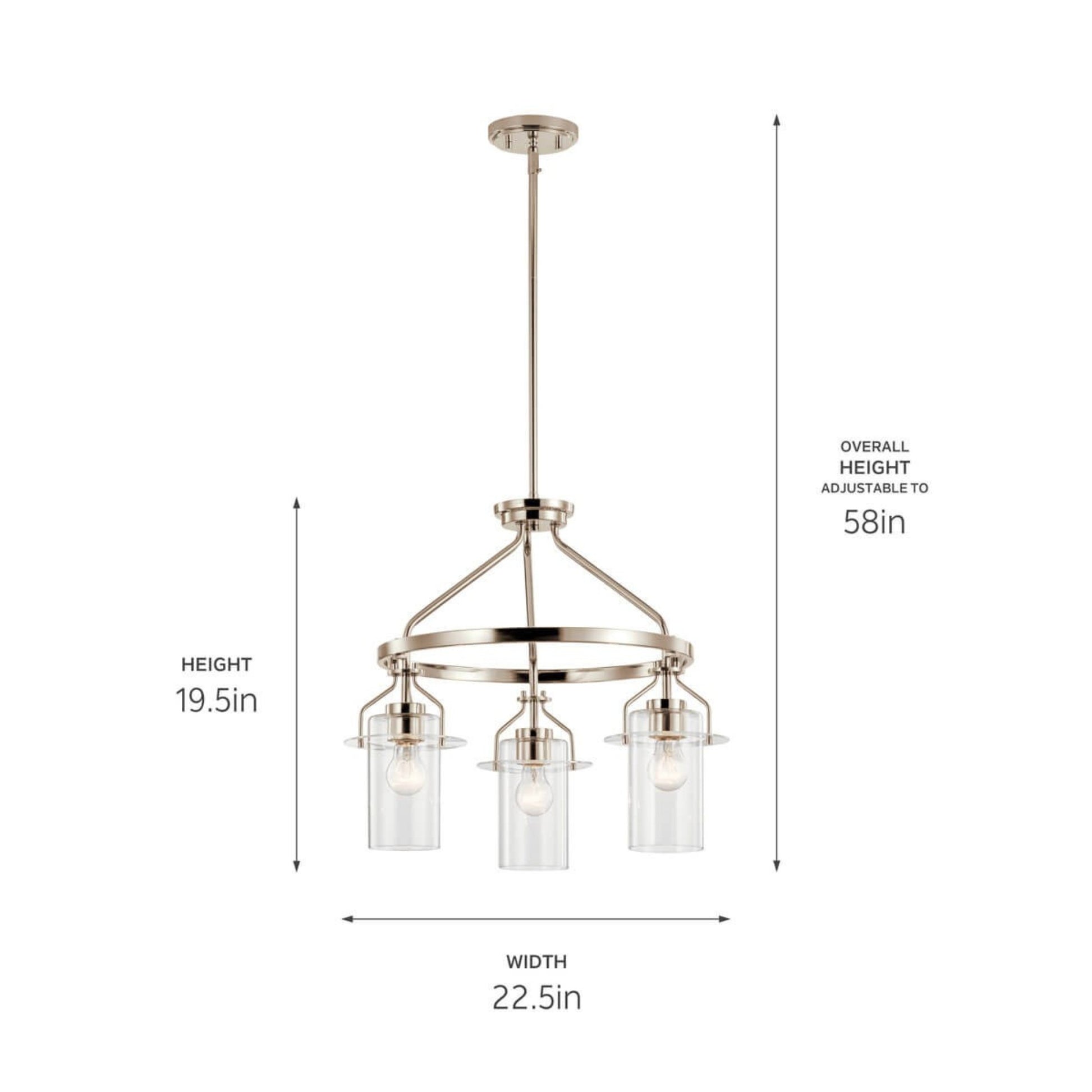 Everett 23" 3-Light Chandelier, Polished Nickel Finish - Bees Lighting