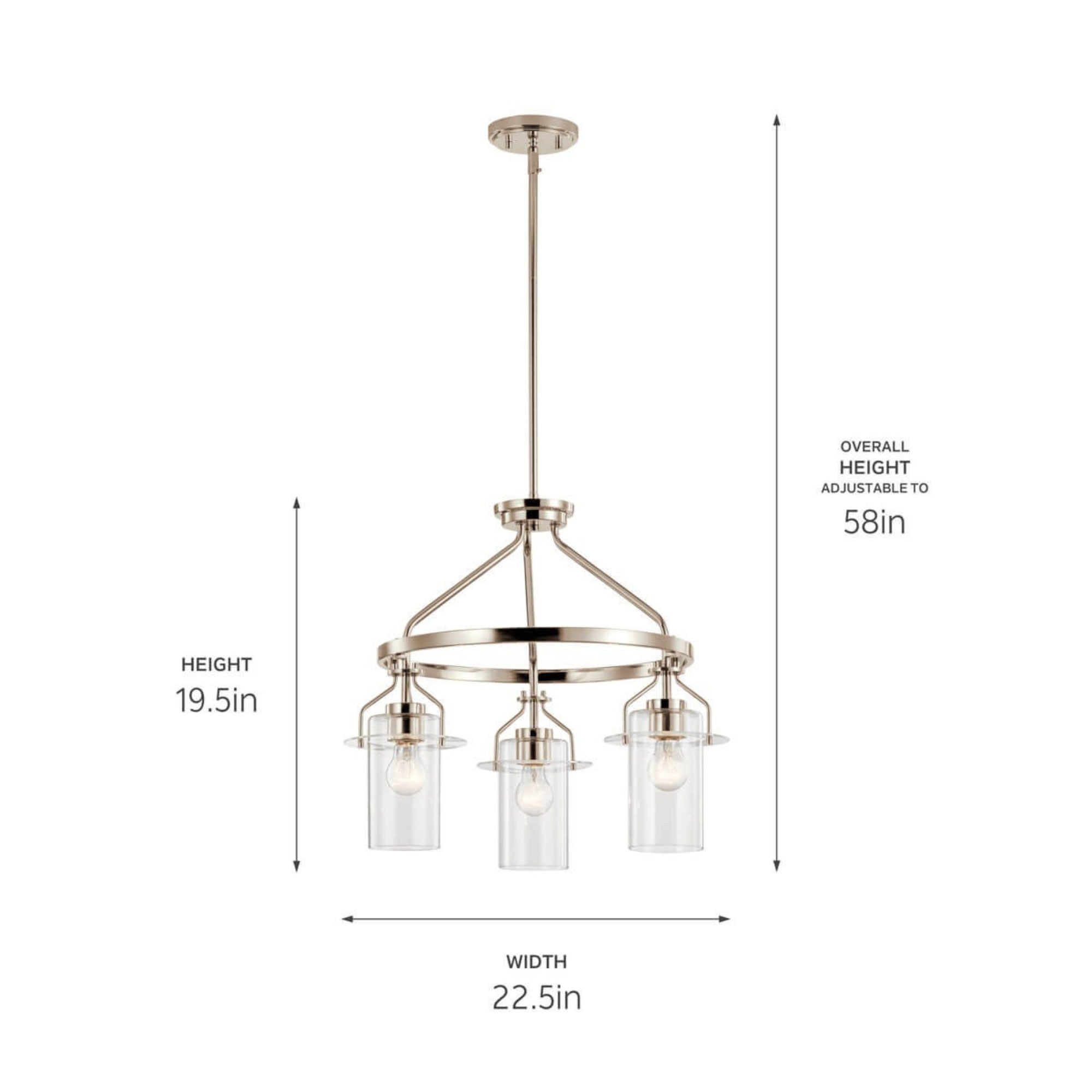 Everett 23" 3-Light Chandelier, Polished Nickel Finish - Bees Lighting